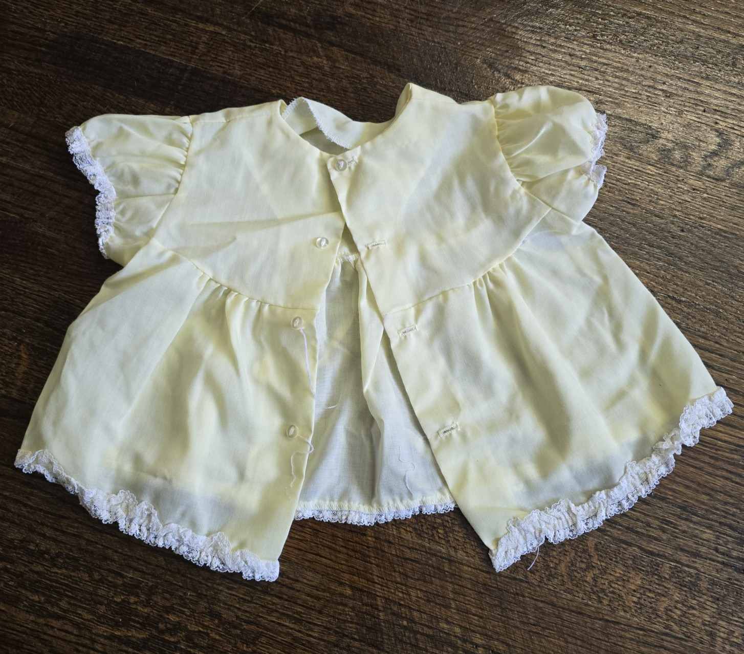Vtg Yellow 2 Piece Baby Outfit Plastic Lined Ruffle Lace Bottom Loves SZ L