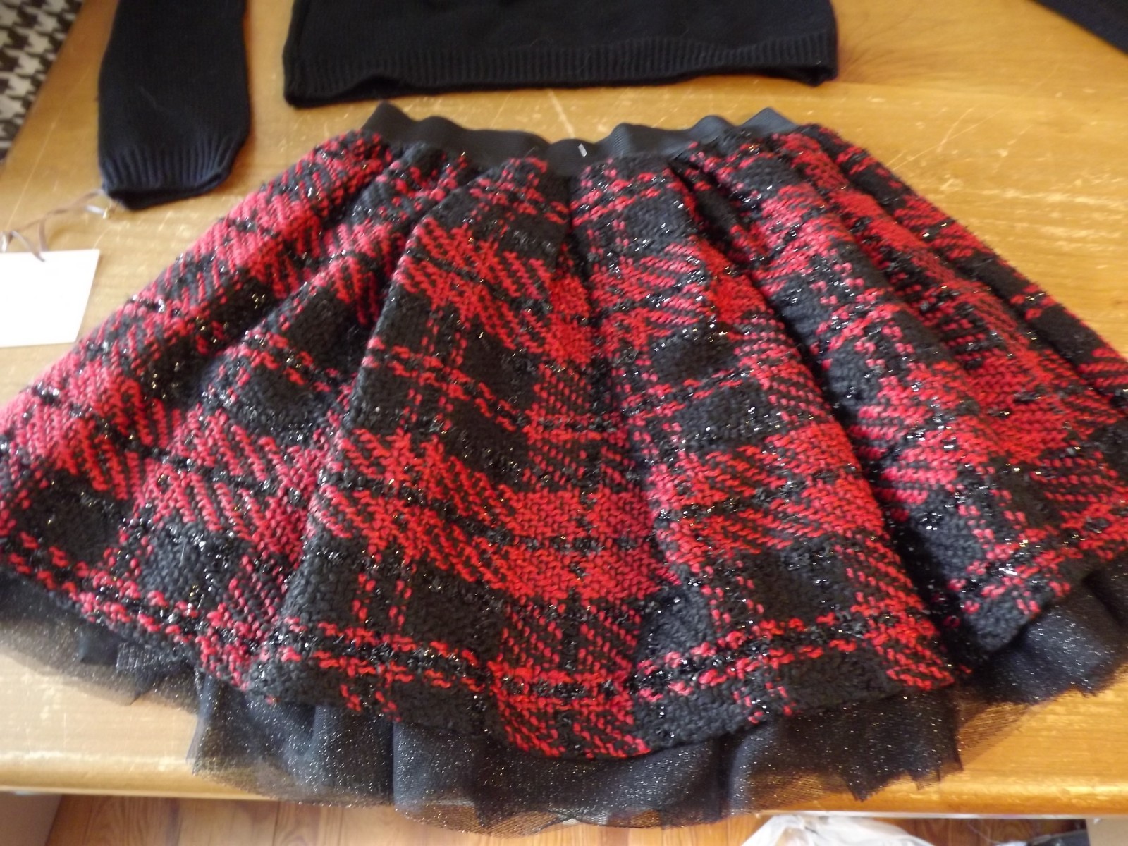 NEW 4PC CYNTHIA ROWLEY sweater skirt purse headband RED & BLACK TWEED SZ 7-8 NWT