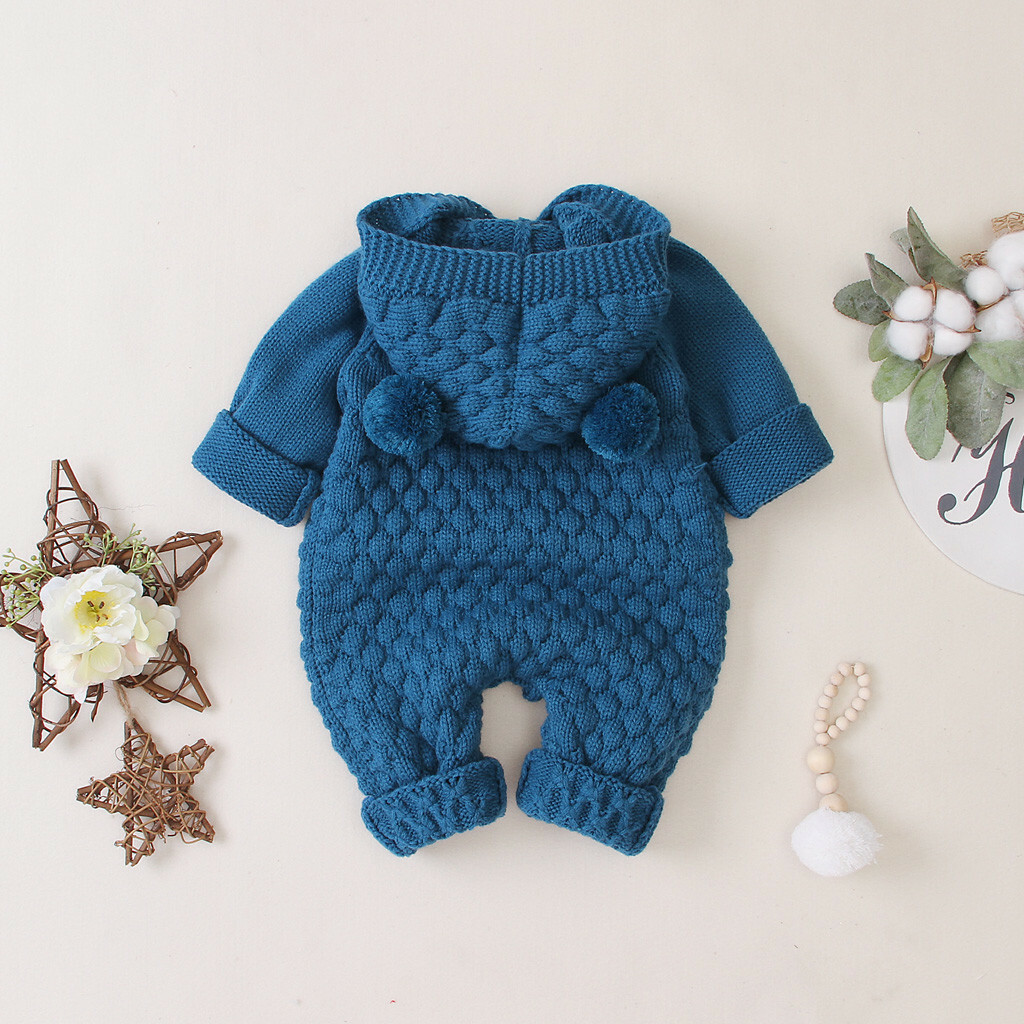 Newborn Baby Boy Girl Romper Jumpsuit Outfit Knitted Hooded Sweater Cute Clothes