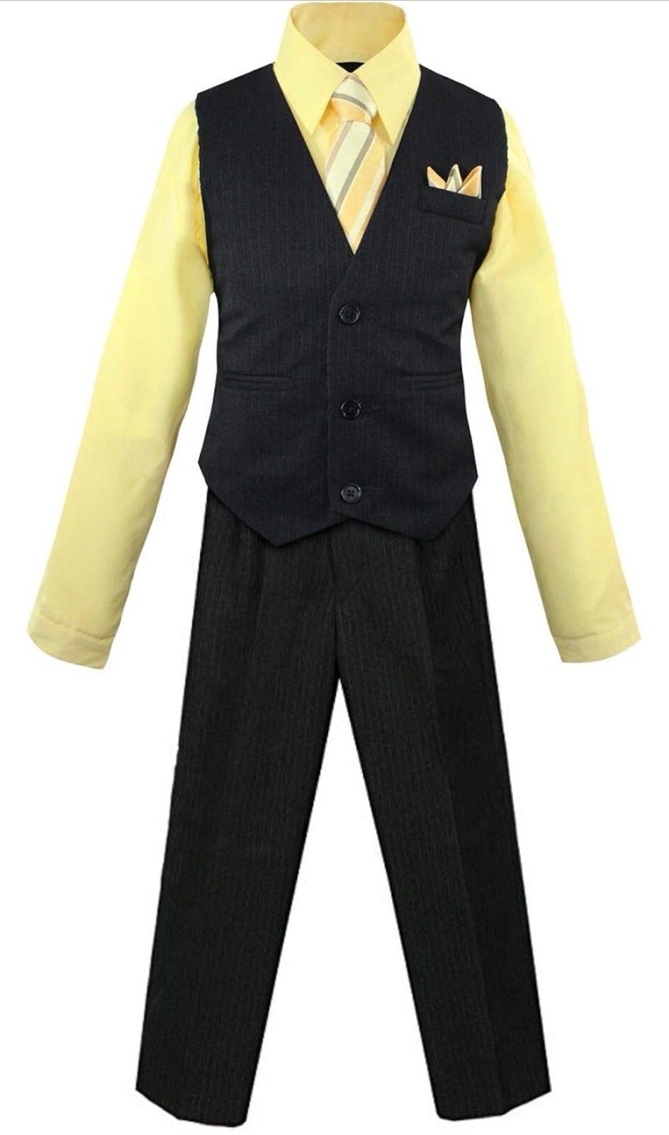 🔥Size 5🔥Luca Gabriel Toddler Boys’ 4 Piece Vest Shirt Tie Pant/Hanky Set,…