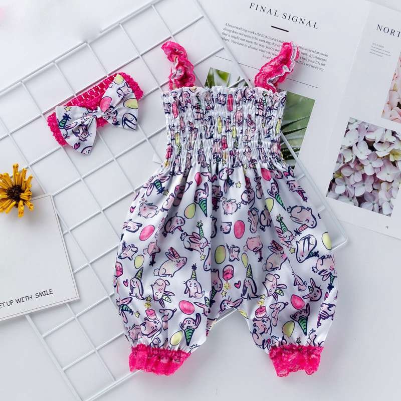 Toddler Bodysuit Outfit Pants Baby Girls Headband Bloomers Set Playsuit Jumpsuit