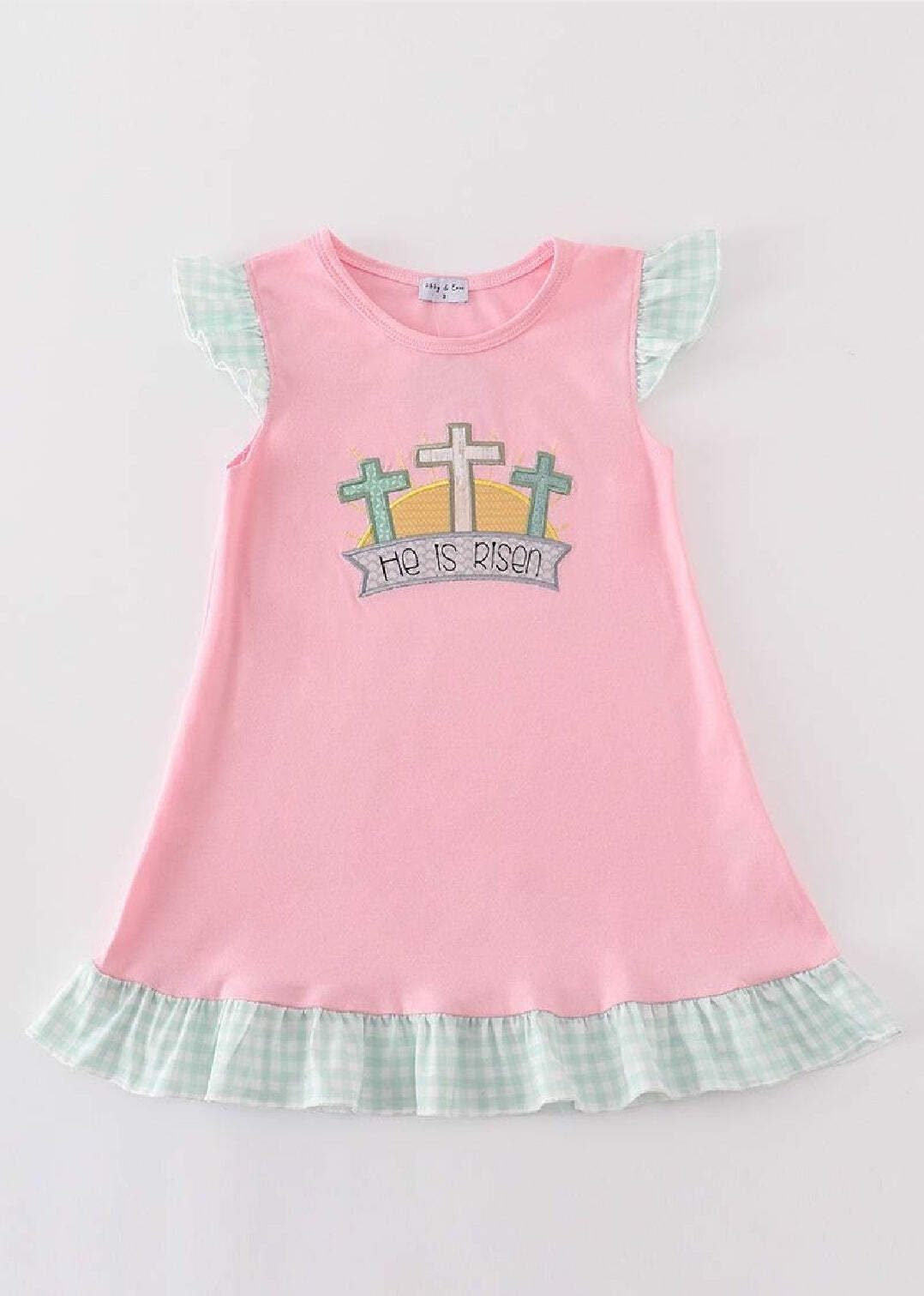 Girl’s Boutique Easter Pink He Is Risen Applique Embroidered Embroidery Dress Ma