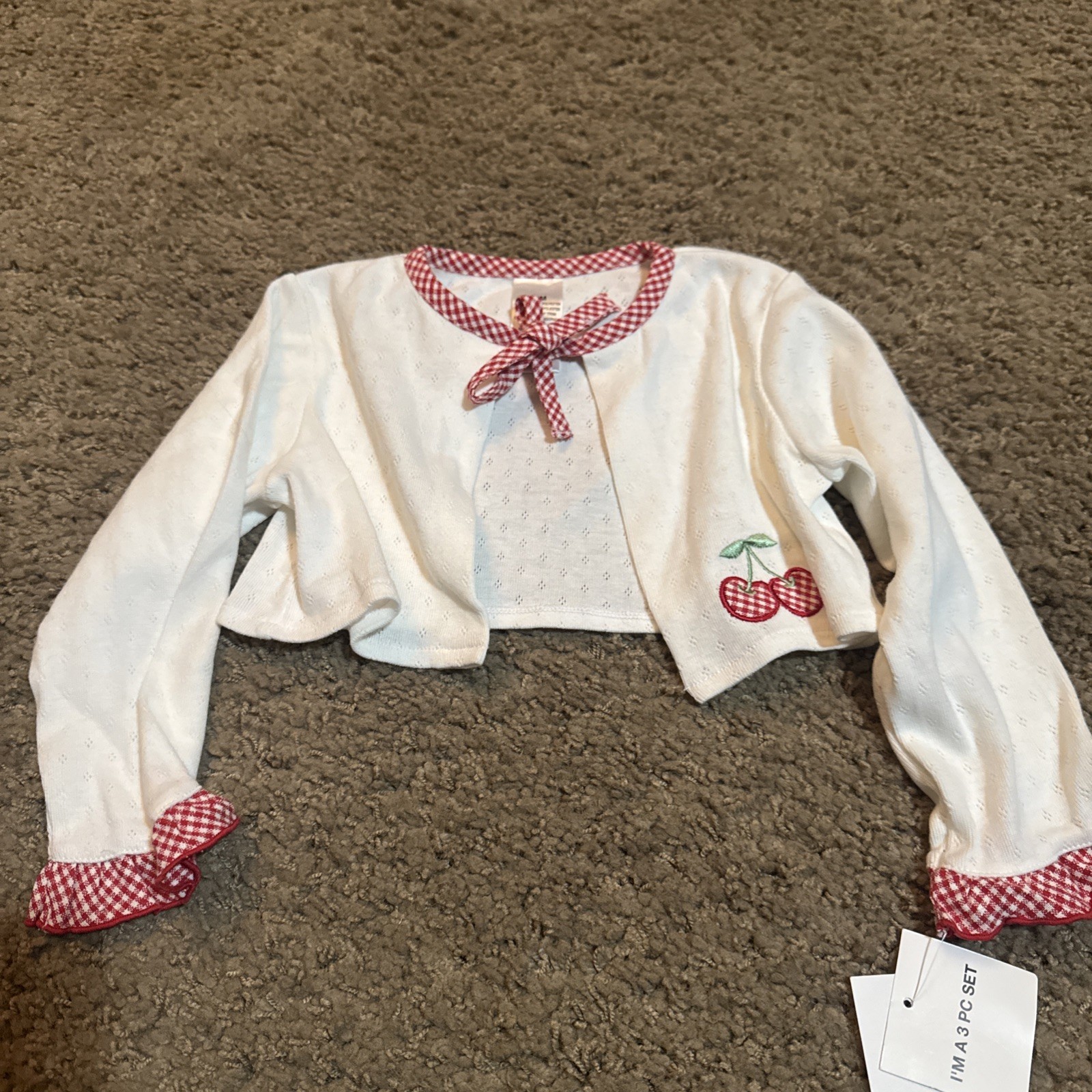NWT Sears Girls Bloomers Dress And Cardigan Set Red Plaid Cherry 24 Months