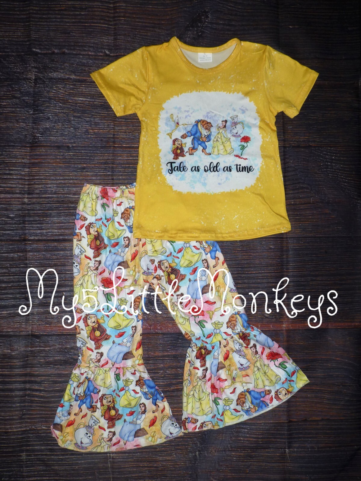 NEW Boutique Beauty and the Beast Princess Belle Girls Bell Bottoms Outfit Set