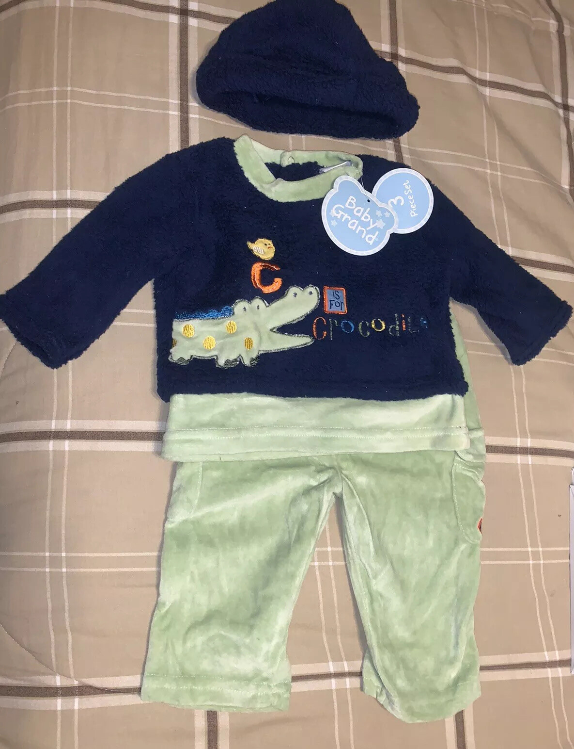 NWT Vintage Baby Grand Boy Layette Set 3 Piece Sweatshirt Pants Hat Sz 6-9 Month