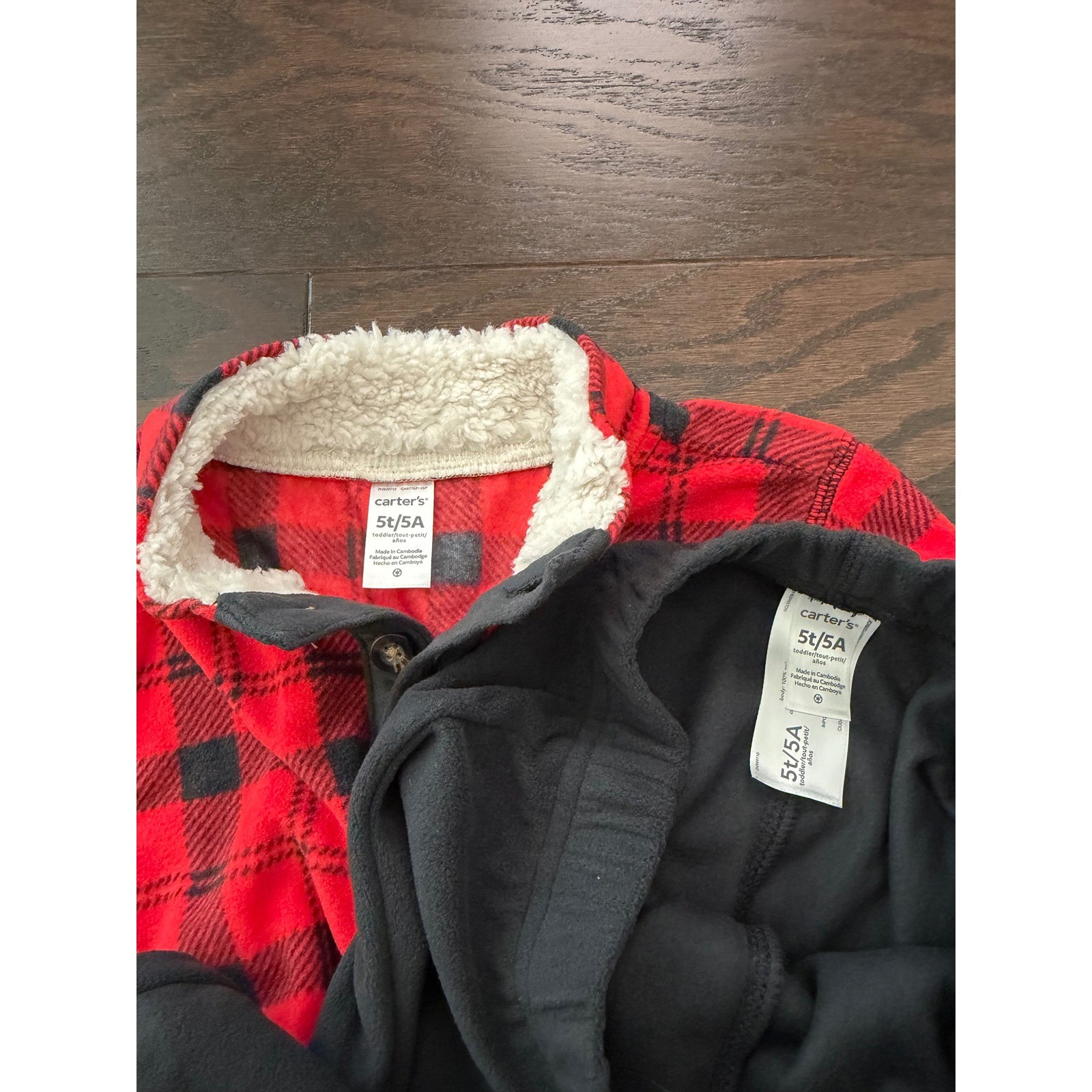 Carters Kids 5T Red Black Buffalo Plaid Fleece Pullover and Pants Set 2N949710