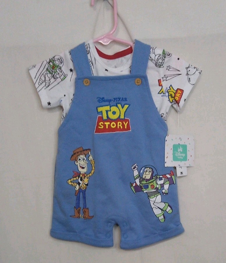 Disney Baby Toy Story Overall 2-Piece Coveralls Newborn Outfit (0-3m) NEW