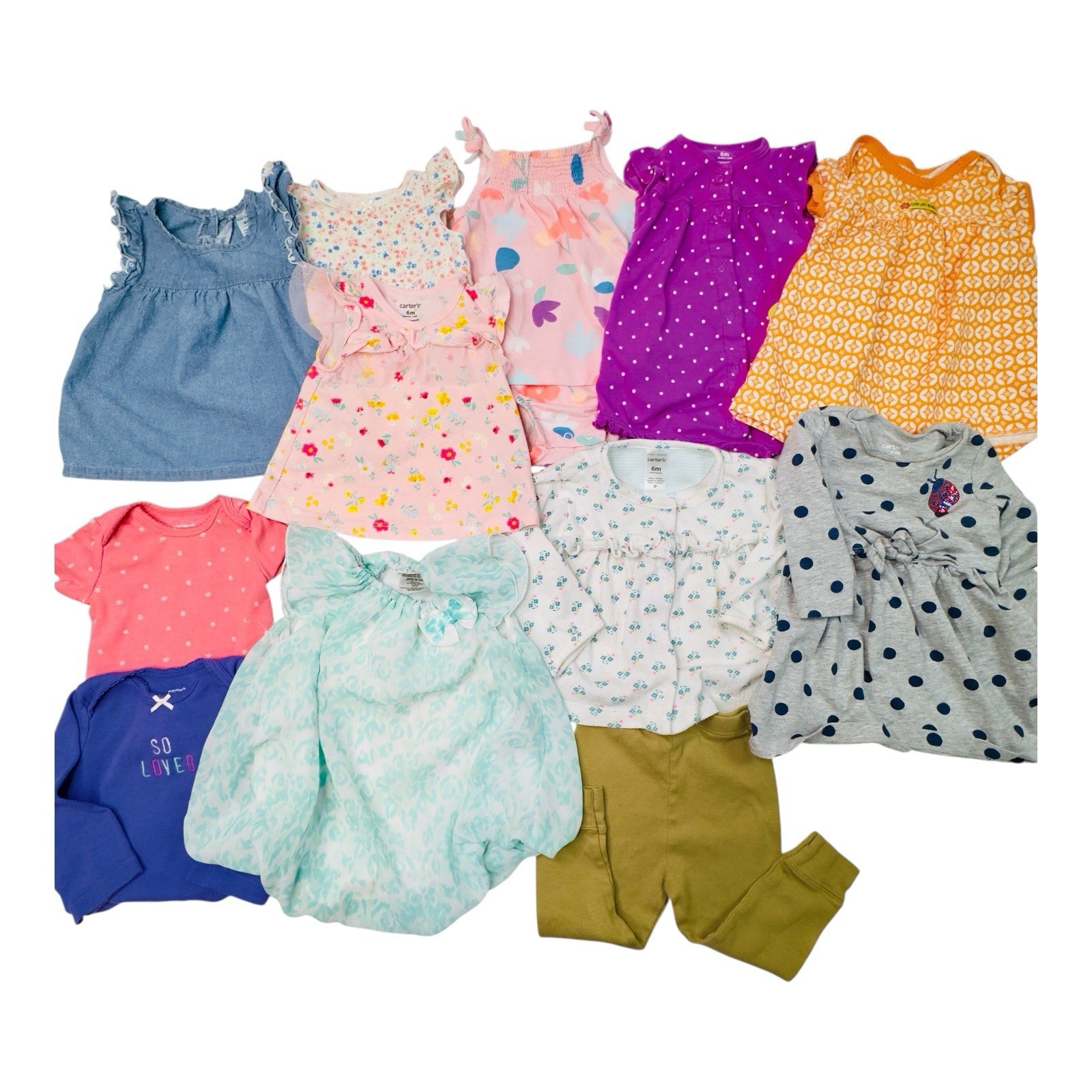 “Lot of 12 Carter’s Baby Girl Mix & Match Outfits/Dresses – Size 6 Months