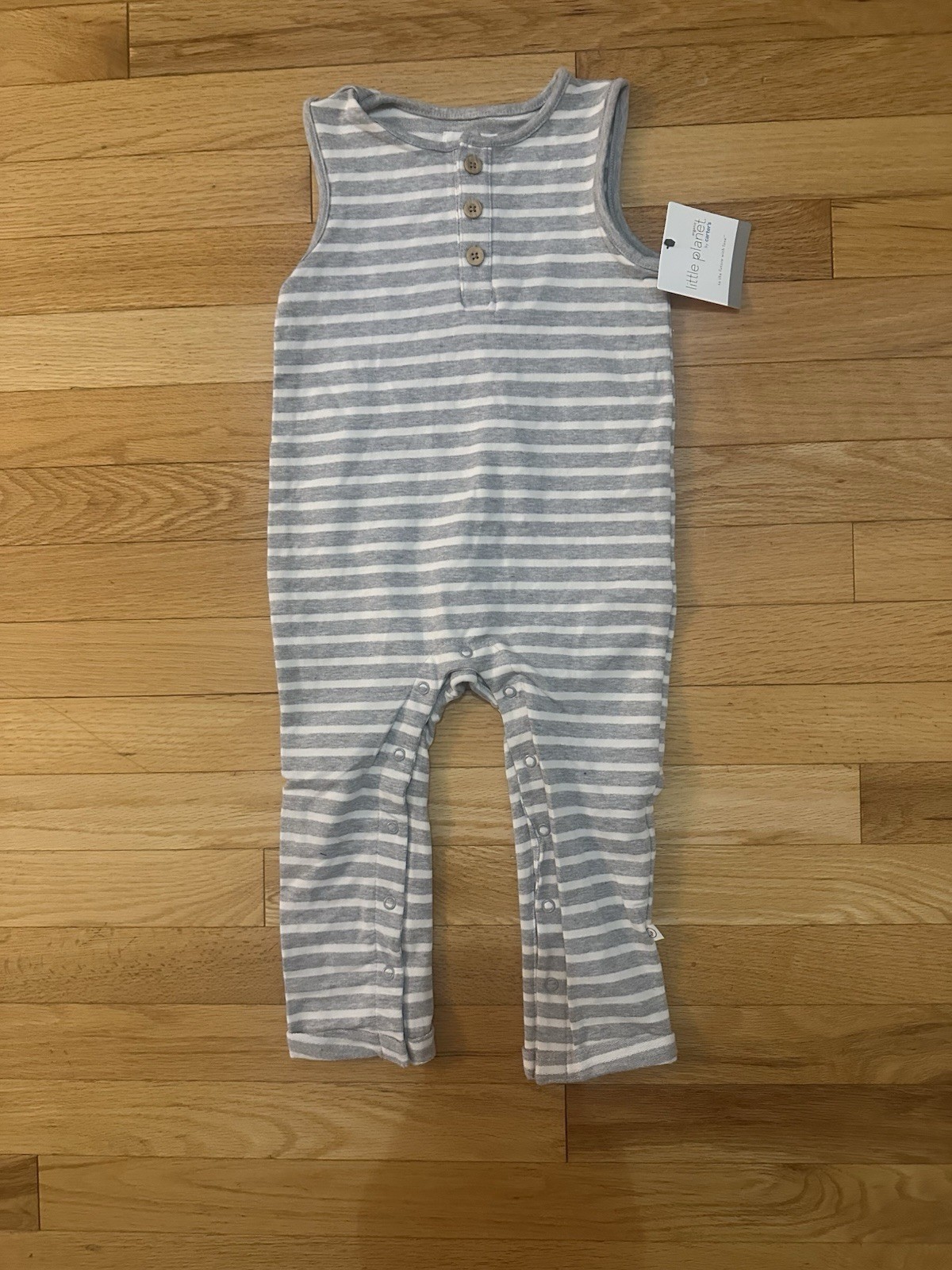 Carters Organic Baby Outfit Gray Sleeveless Romper NWT New Stripes Summer Sun