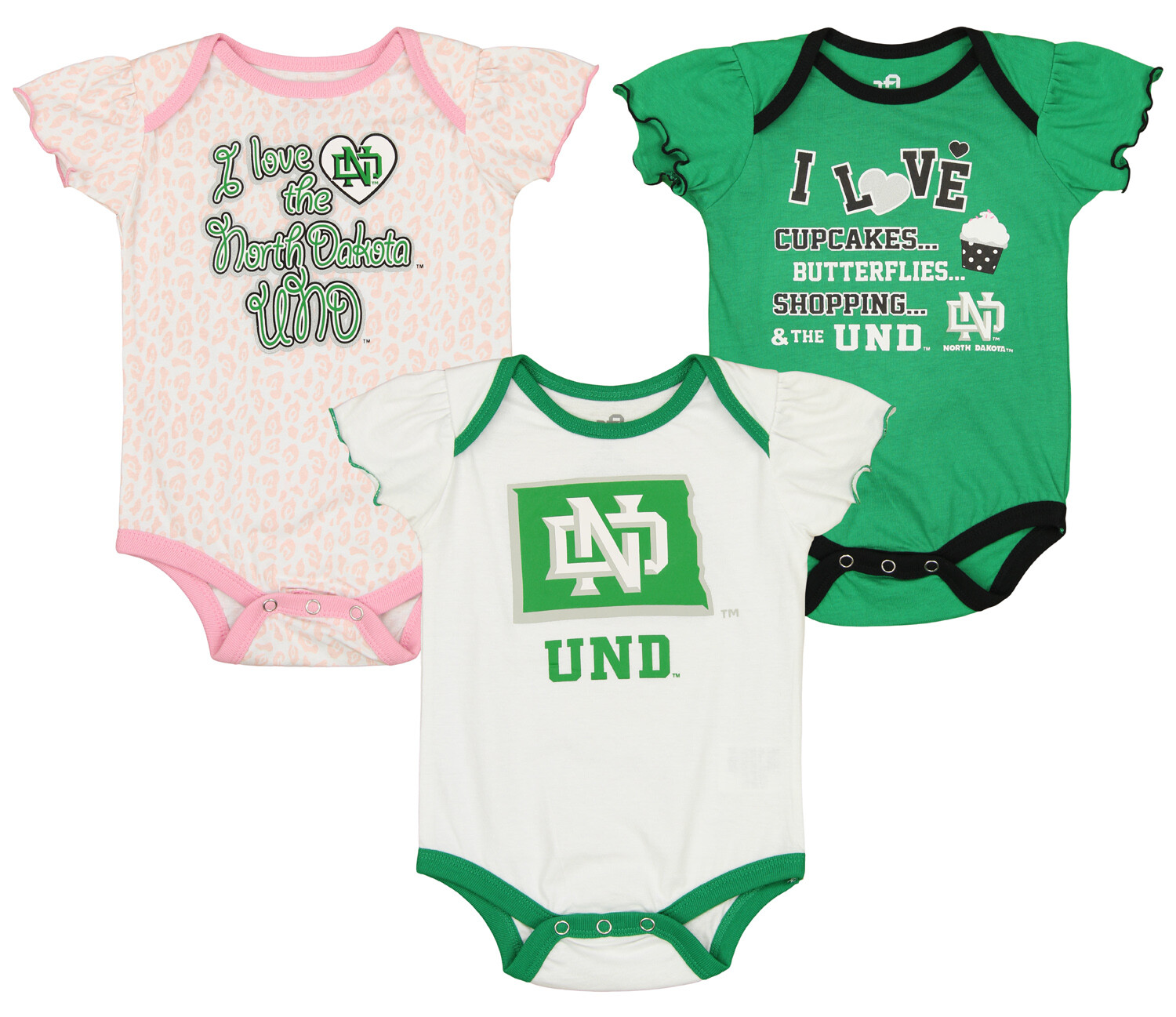 Outerstuff NCAA Infant Girls North Dakota Fighting Sioux Three Piece Creeper Set