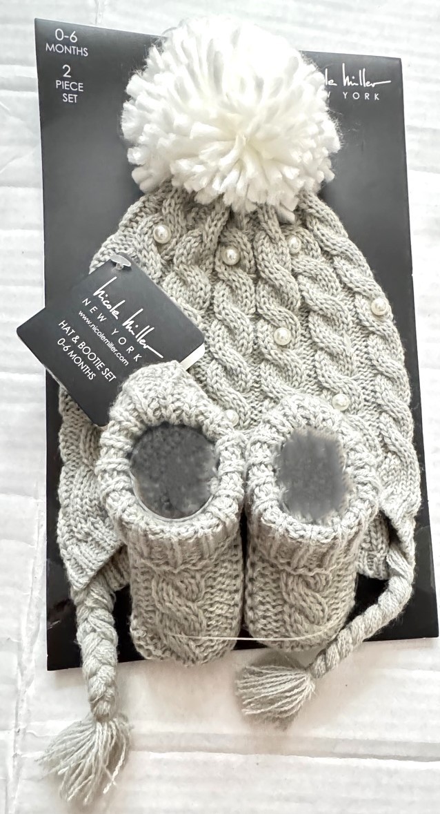 NICOLE MILLER 2 piece knit set gray/white PEARL motif size 0-6 months