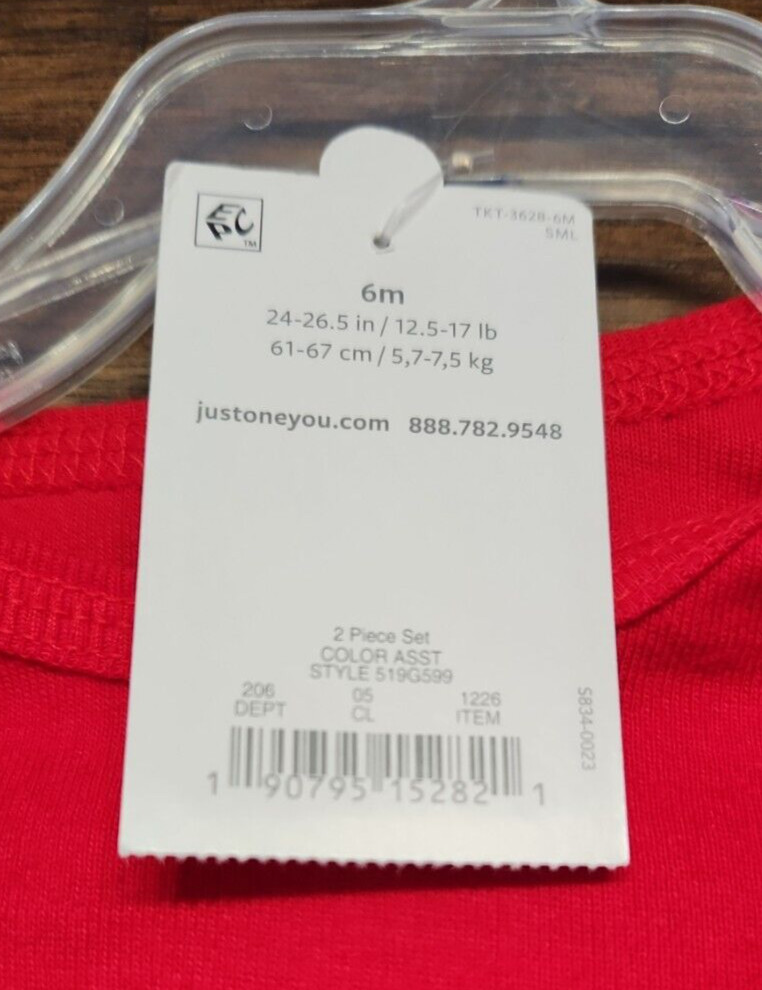 Boy Valentine Pant Bodysuit Set Just One You Baby Single Red 6 Mo Carter’s NEW