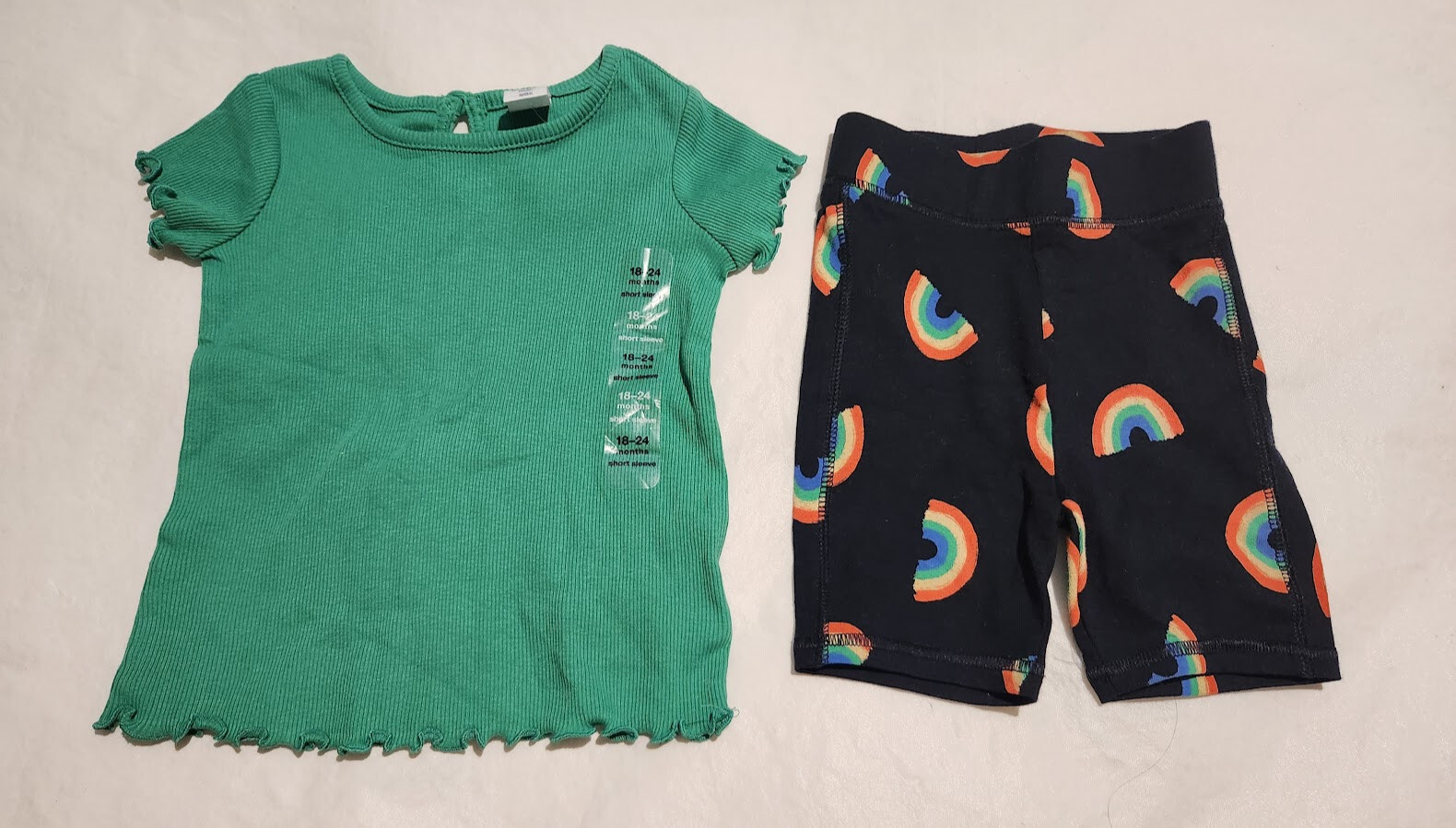 NWT Baby Gap Girls Rib Knit Top Rainbow Bike Shorts Outfit 18-24 Months