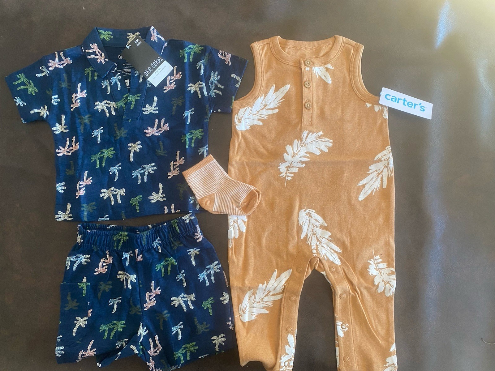 1 Shorts And Shirt And 1 Pant Romper With Matching Socks. Size 6 Months.