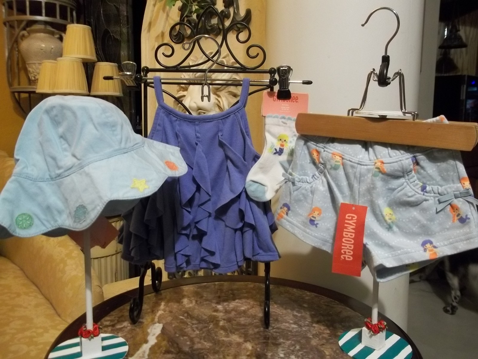 Gymboree 2009 Mermaid Magic halter swing top shorts chin strap hat socks 3-6