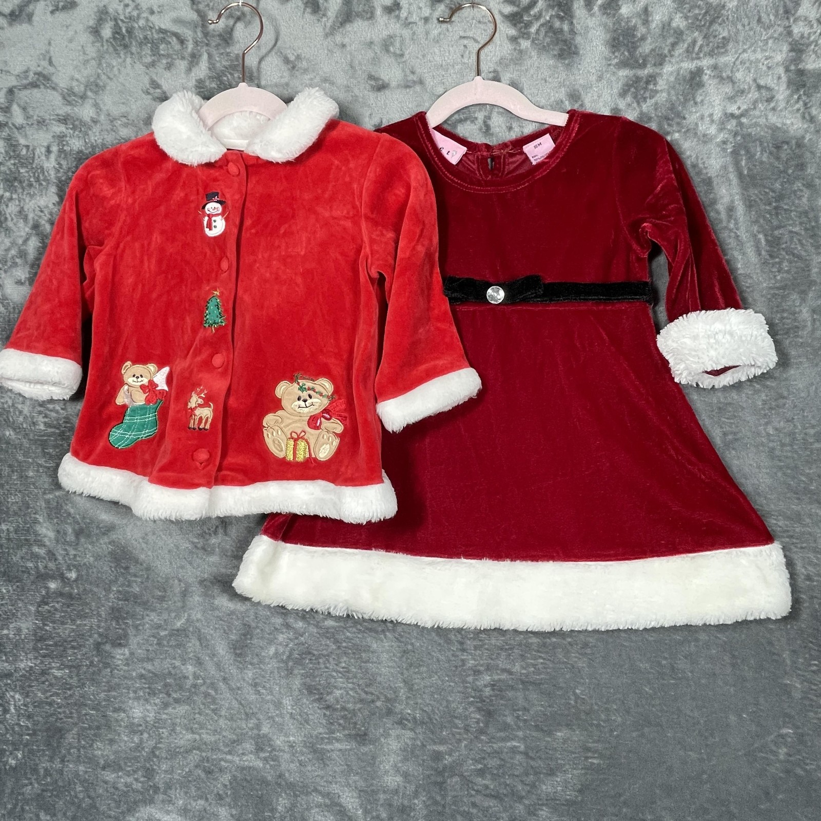 Class Club Sweet Christmas Dress Jacket Set Girls 18M Red Santa Outfit Velour