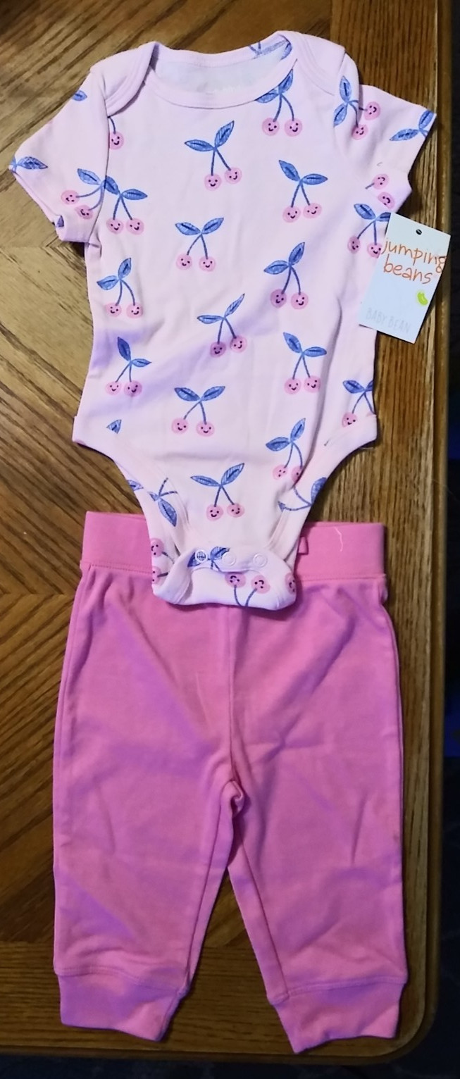 Jumping Beans Baby 9M Outfit Pink Pants & Cherry Bodysuit See Details below jbbB