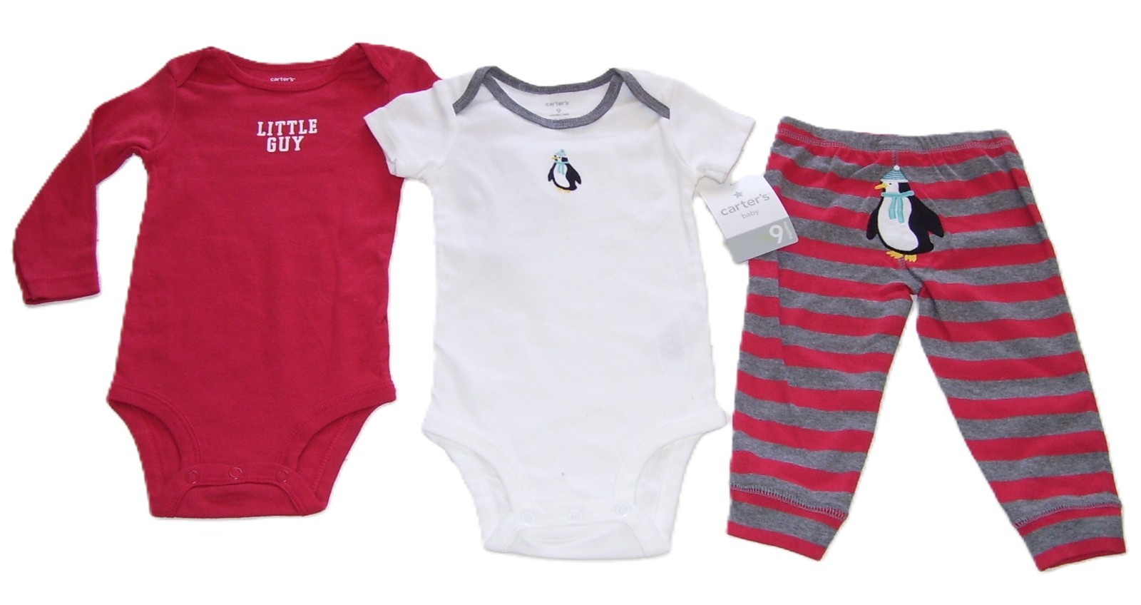 Carter’s Baby 3 Pc Little Guy Penguin LS Bodysuits Penguin Pants Outfit 9M