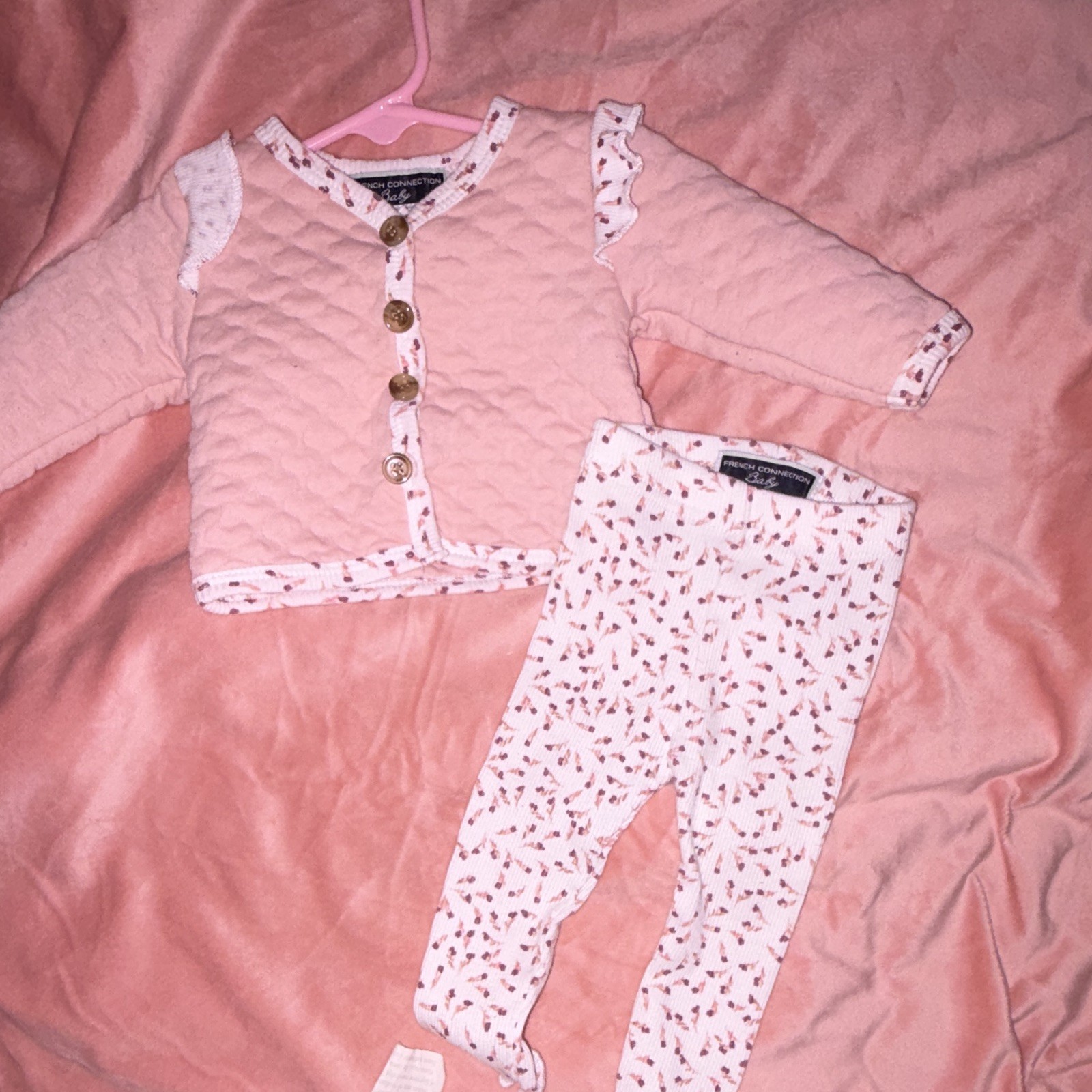 French Connection 2pc Pink/White Floral Knit Cardigan & Pants Set 12-18M