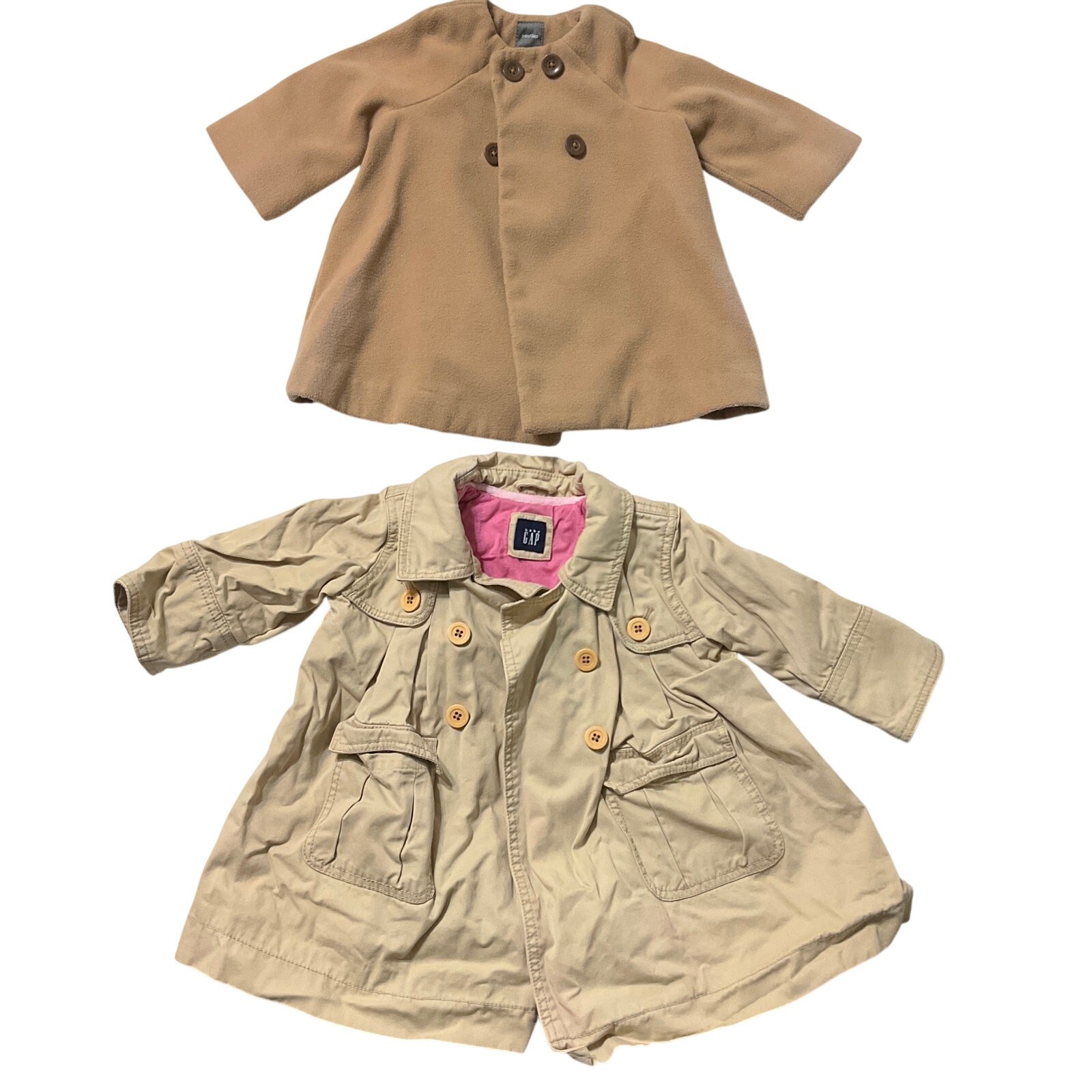 Baby Gap Bundle of 2 Jackets Baby Girl 6M Tan Long Sleeve Buttons Lined Elegant