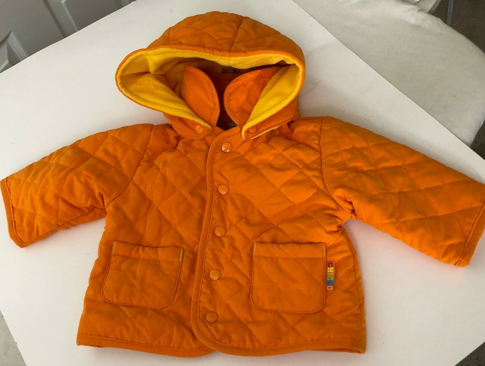 NWT Chicco Quilted Jacket Corduroy Pants Infant 6 Mod Hood Orange Yellow Thermal
