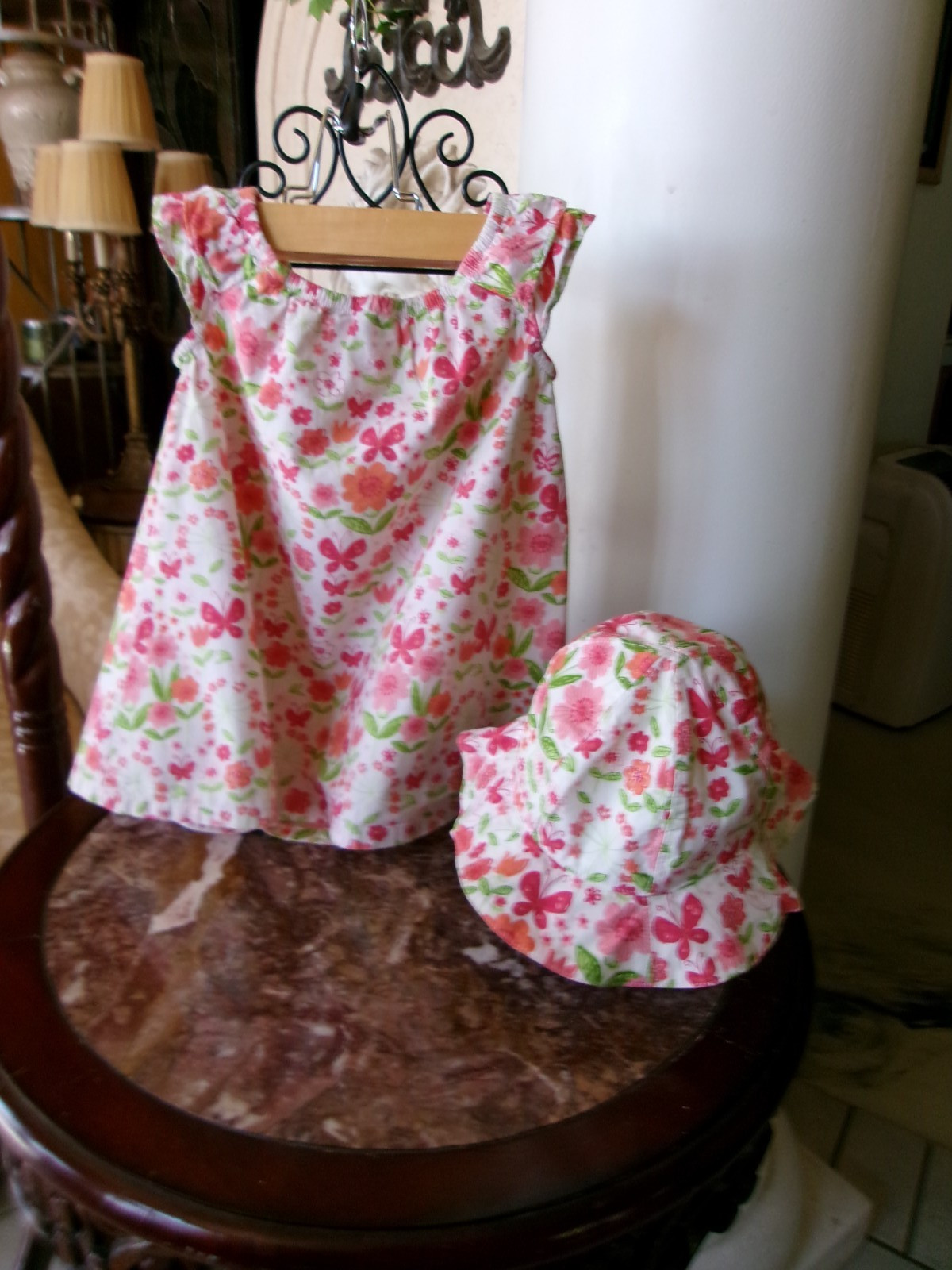 Gymboree 2009 Butterfly Spring dress hat chin strap 12-18