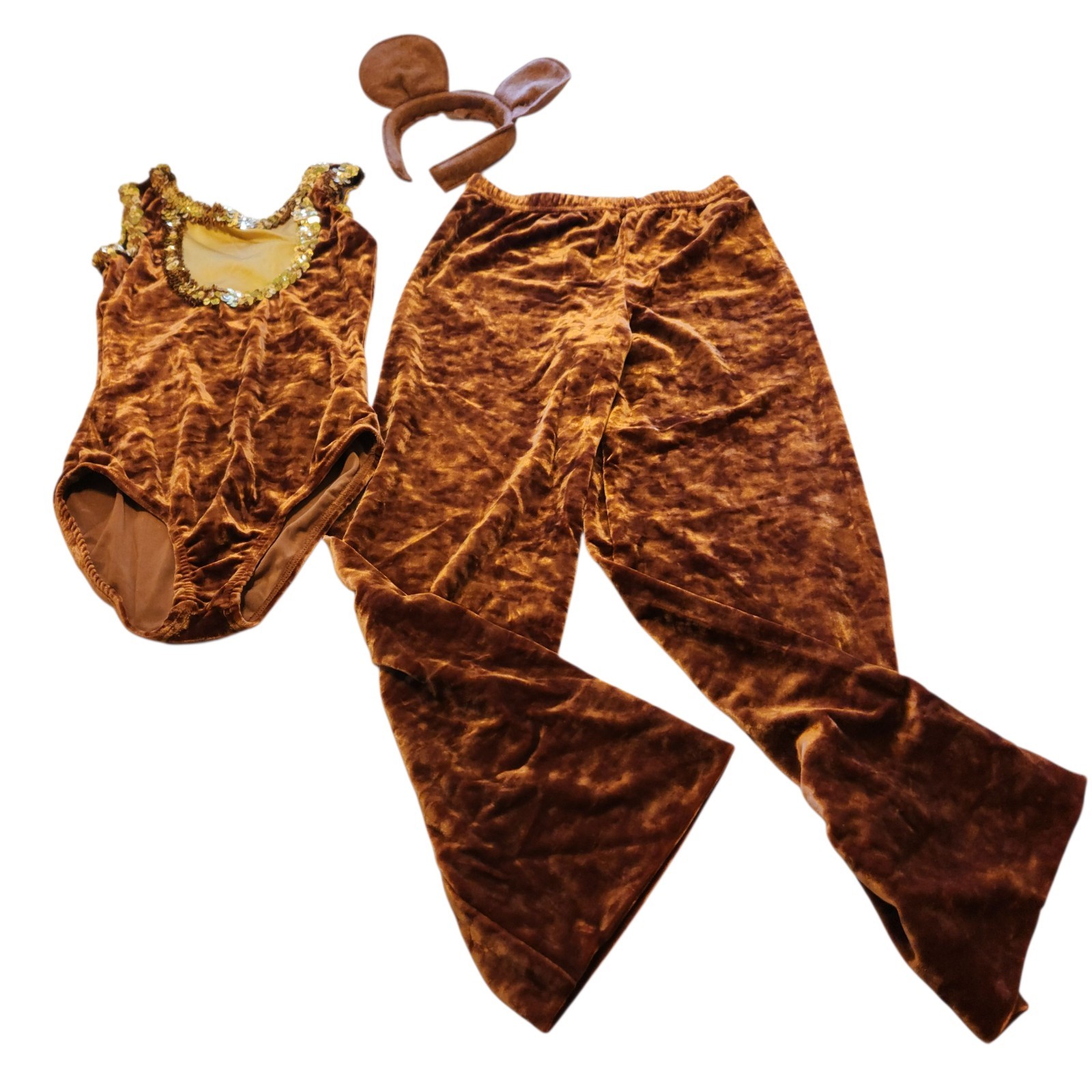 Ballerina/Gymnastic 2 Pc Outfit Brown Velour W Animal Headband Childs Med 8/10