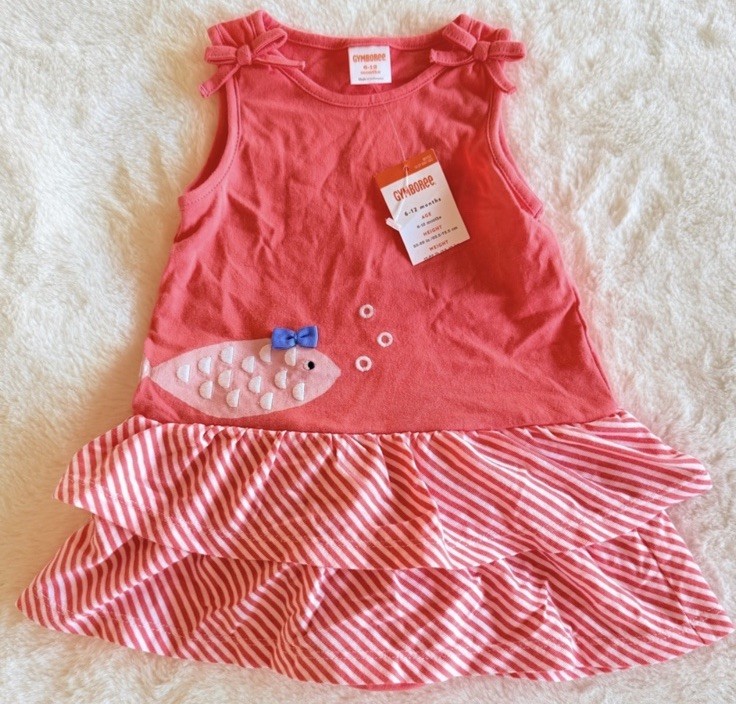 Gymboree Coral Ruffle Tank Dress w/ Bloomers Fish Design – 6/12 months – Summer