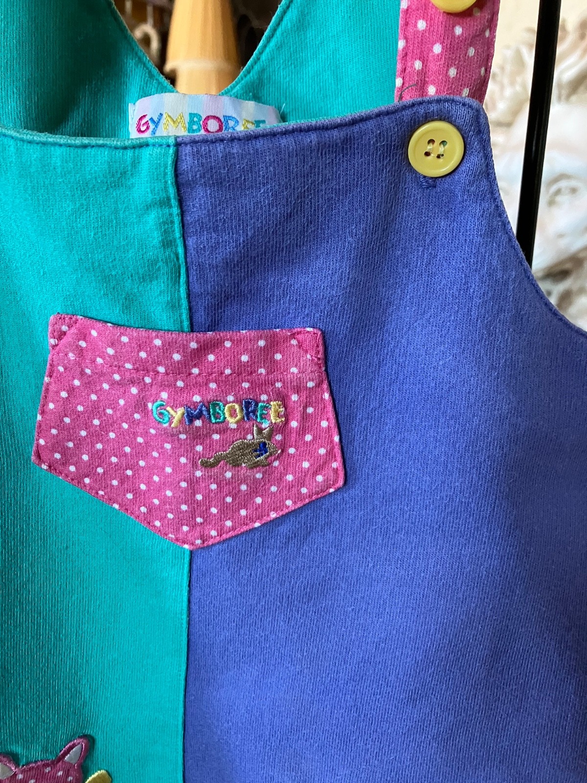Vtg Gymboree 1996 Cat and Mouse overall jumper pinnie dress 6-12 infant