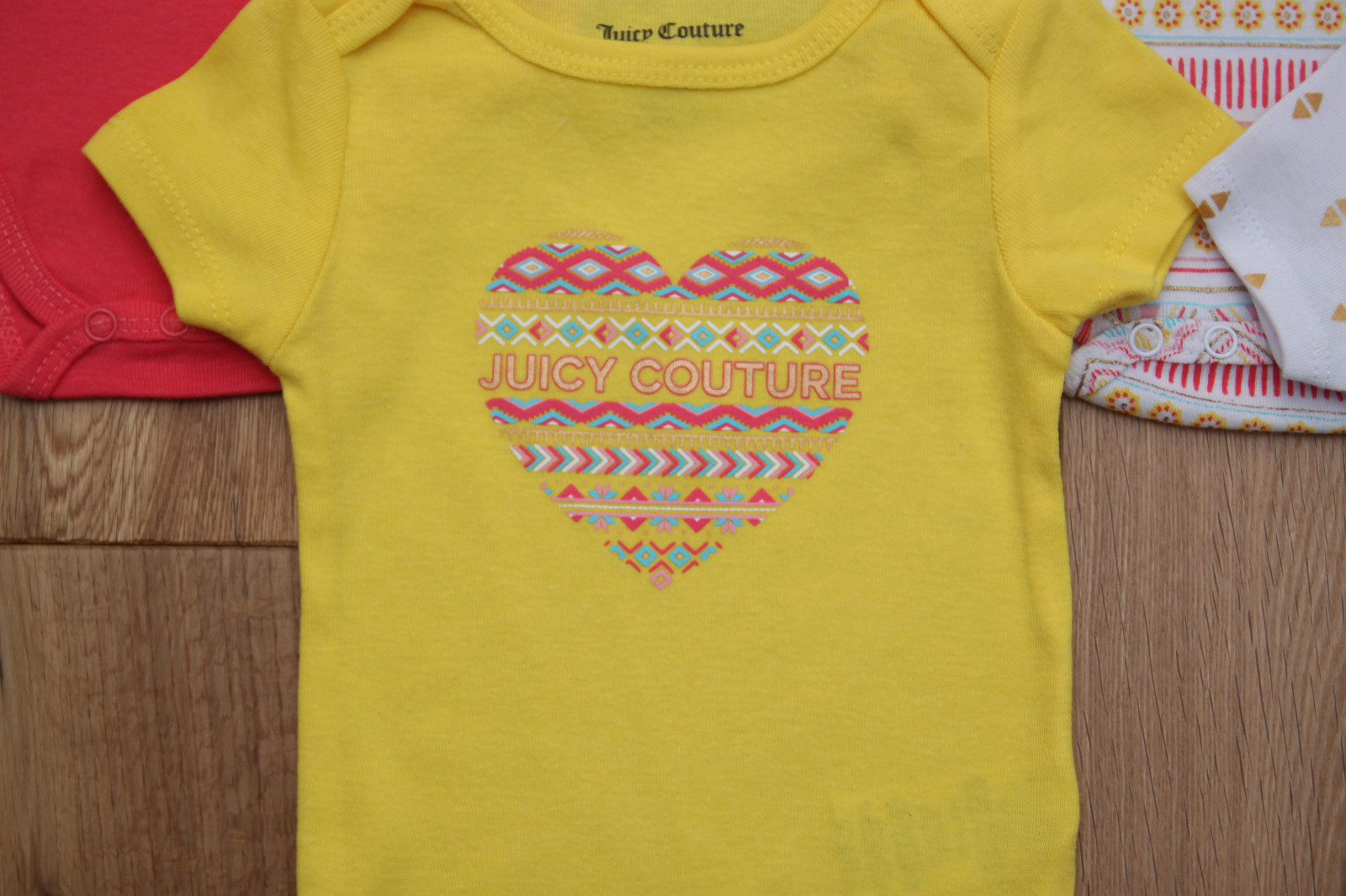 Juicy Couture Baby Girl 5 Pc Bodysuit Set~Pink, White, Yellow & Gold ~Pineapple
