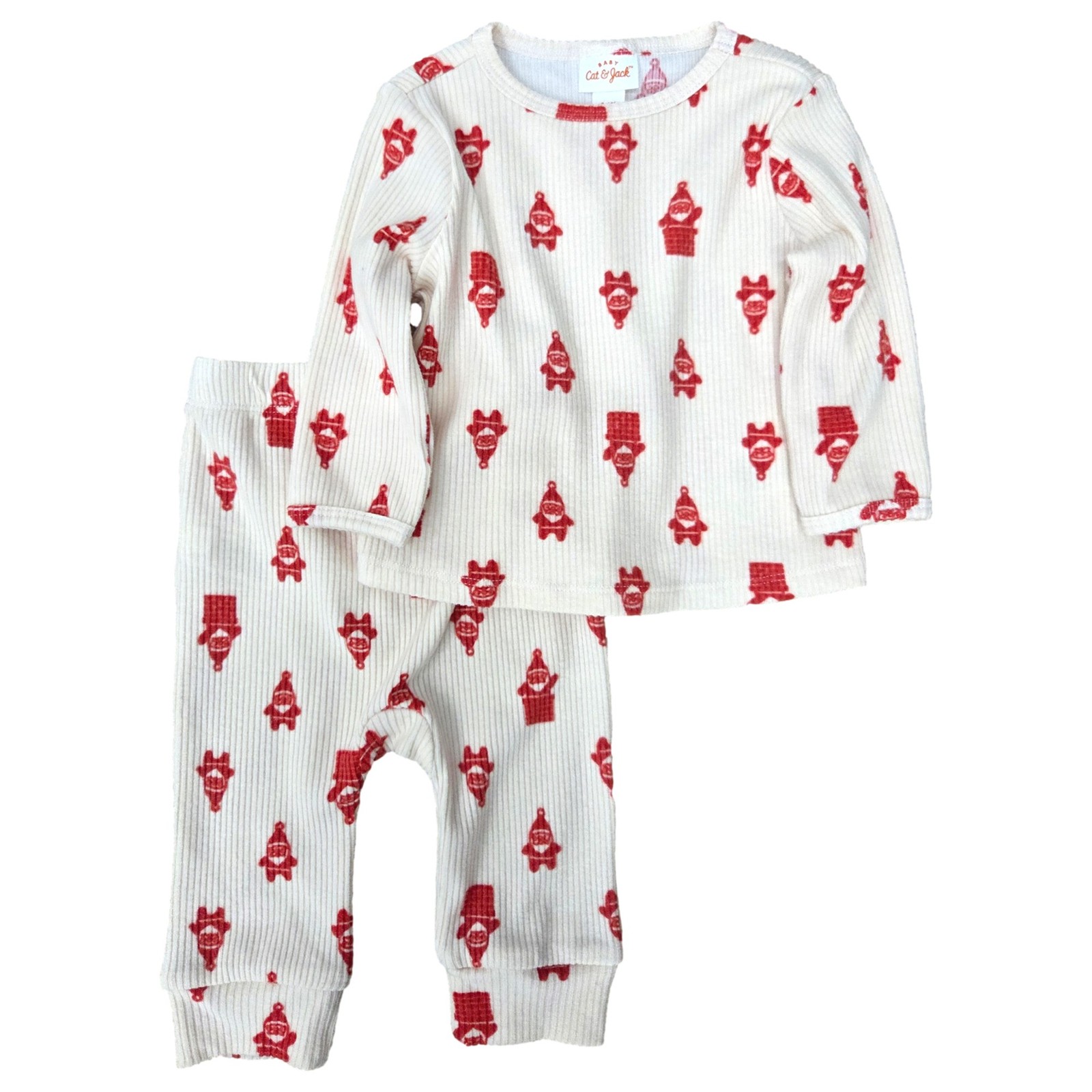Infant Boys Beige Santa Claus Sweatshirt & Pants Christmas Outfit Set