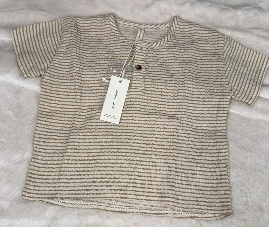 NWT QUINCY MAE Henry Top & Woven Pant Set Ocre Stripe Size 12-18 Months $56.00