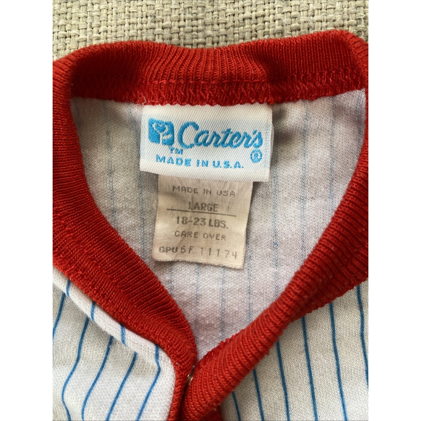 Vintage Carters 9mths Baseball Bear Striped One Pieces Outfit L USA 18/23 lbs