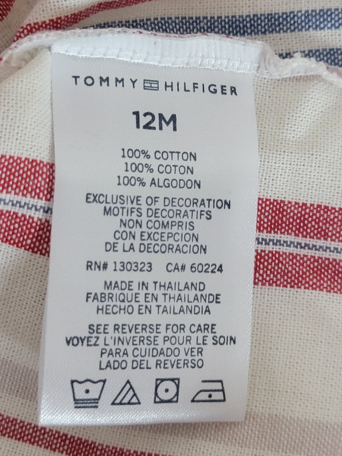 New Tommy Hilfiger Baby Boy 2-Piece Striped Sleeveless Romper Bucket Hat Set 12M