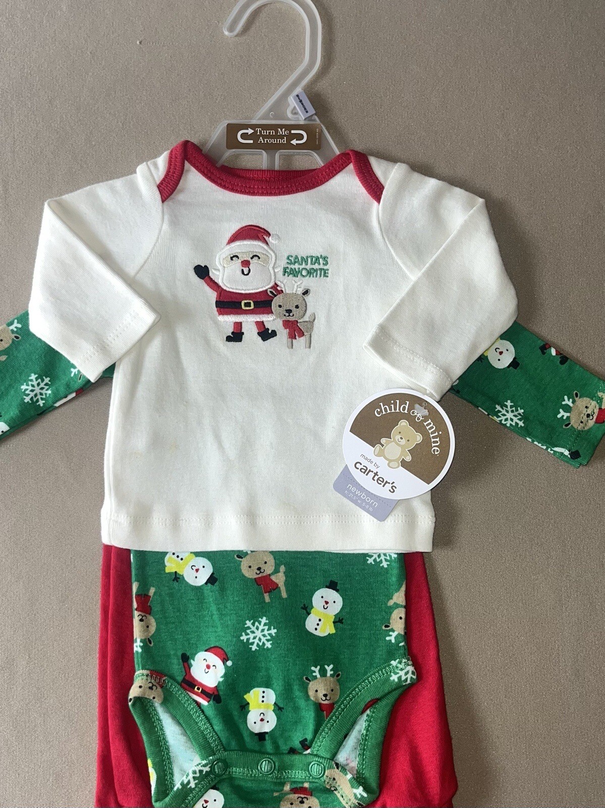Newborn Unisex Baby 3 Piece Christmas Set~Bodysuit, Shirt & Pants, New With Tags