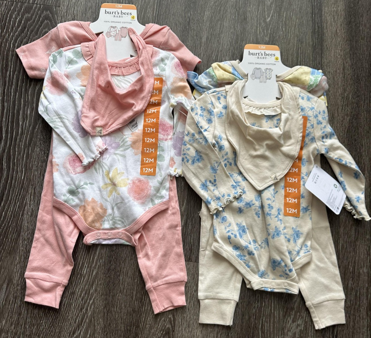 Burt’s Bees Baby Layette Set Girls 12 Months 4 Piece Lot 2 Organic Cotton