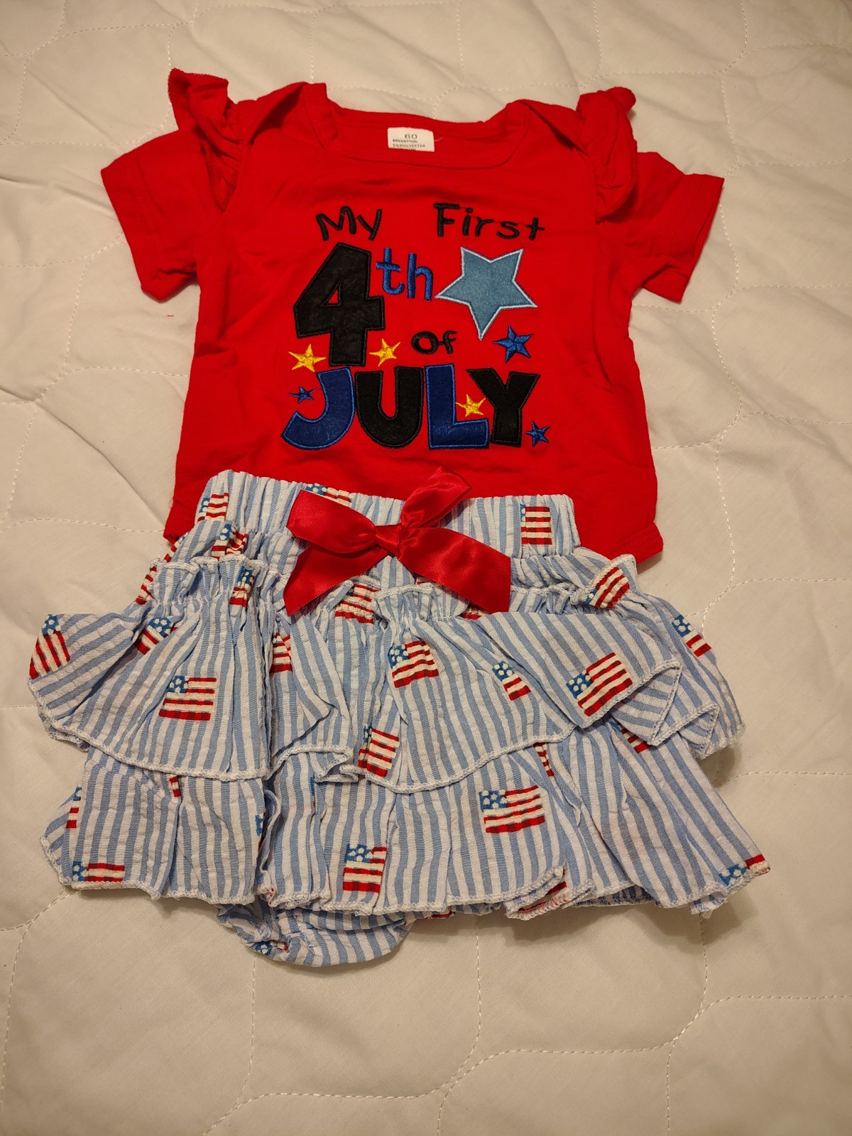Girls Patriotic 2-Piece Outfit Set 6-9M Red/Blue/White Bodysuit+Skirt