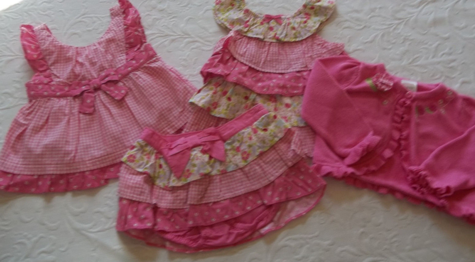 Gymboree Mini Blooms 2012 Snail tiered ruffled top skort sweater 6-12 EUC