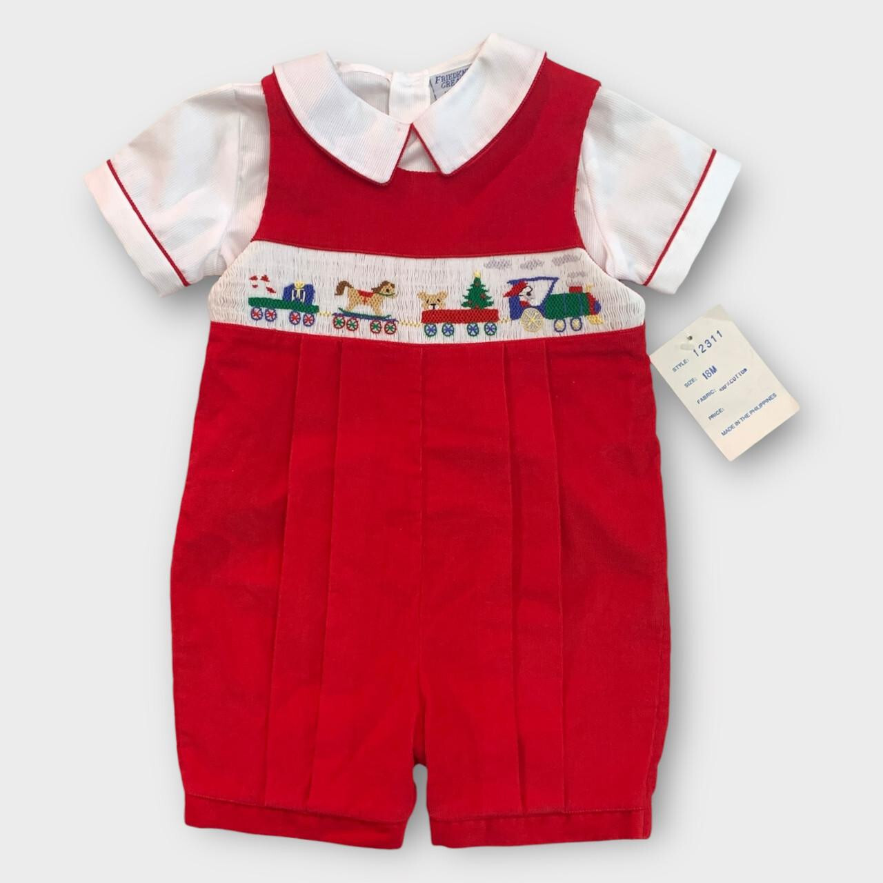 B12-Friedknit Creations, 12-18M, s/s poly/cotton smocked cord shortall + top