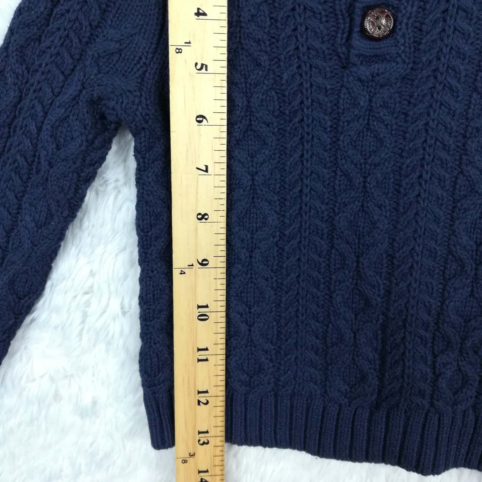 Aspen Boys Baby Sweater Beanie Set 2 Piece Ribbed Navy Sherpa Lined 12M New