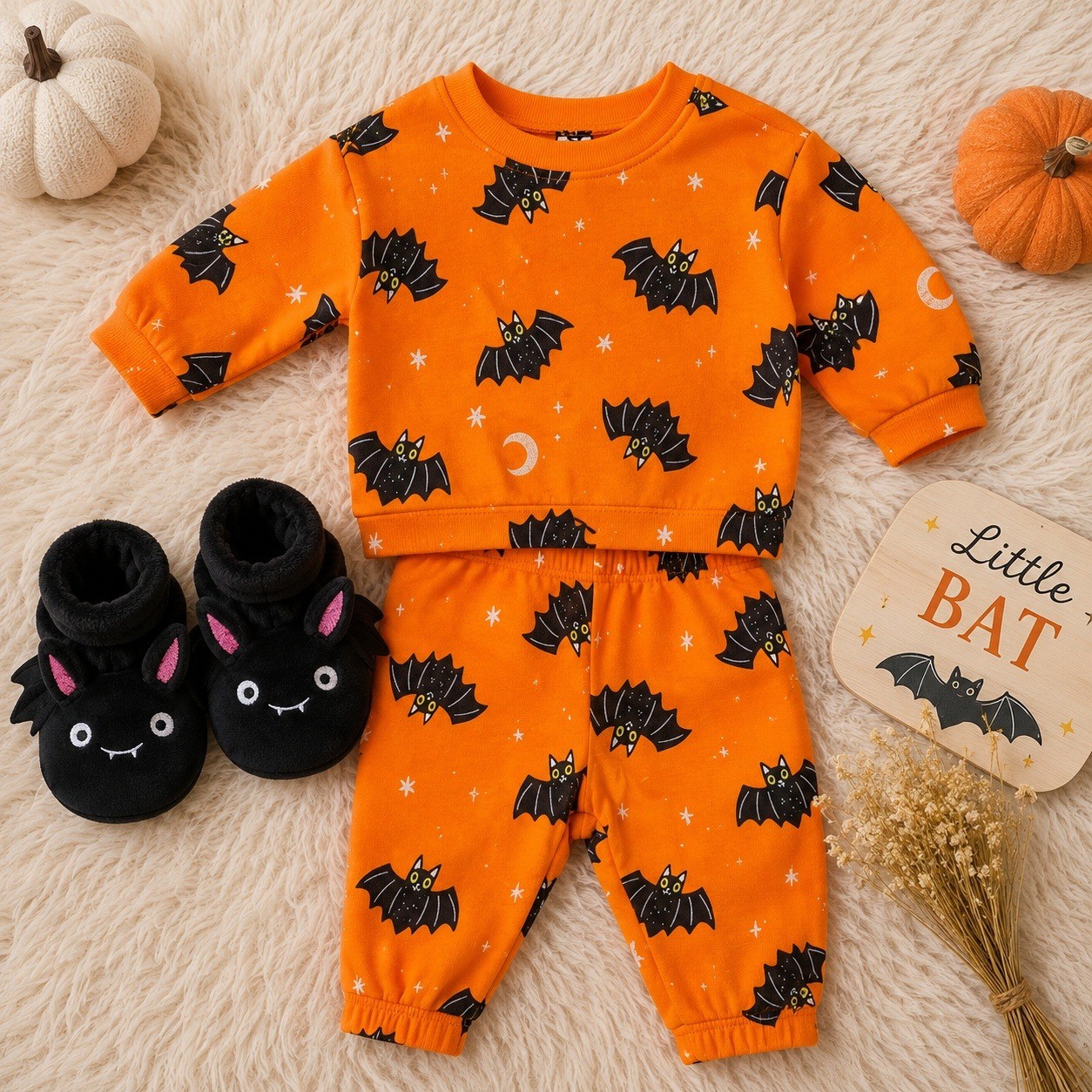 Old Navy Baby NWT 3-6M 2 pc Bat Sweatshirt Jogger & Bootie Set Spooky Halloween
