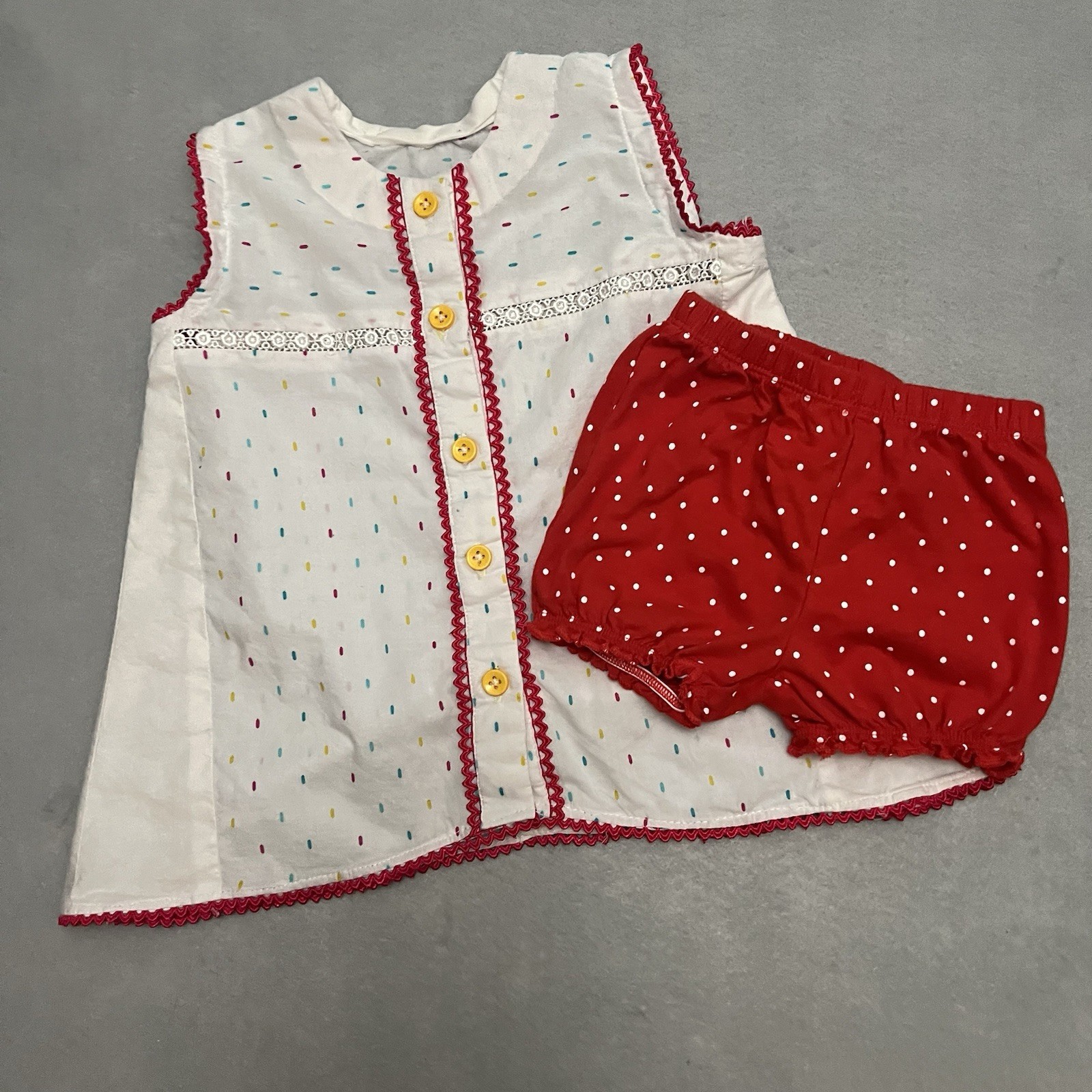 Baby Girl 9M Handmade White Red Polka Dot Tunic With Coordinating Bloomer