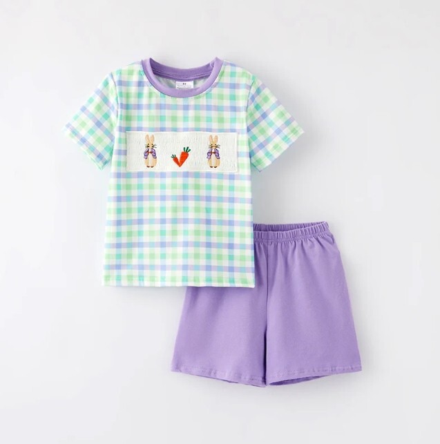 NEW Boutique Peter Rabbit Easter Bunny Smocked Boys Shorts Outfit Set