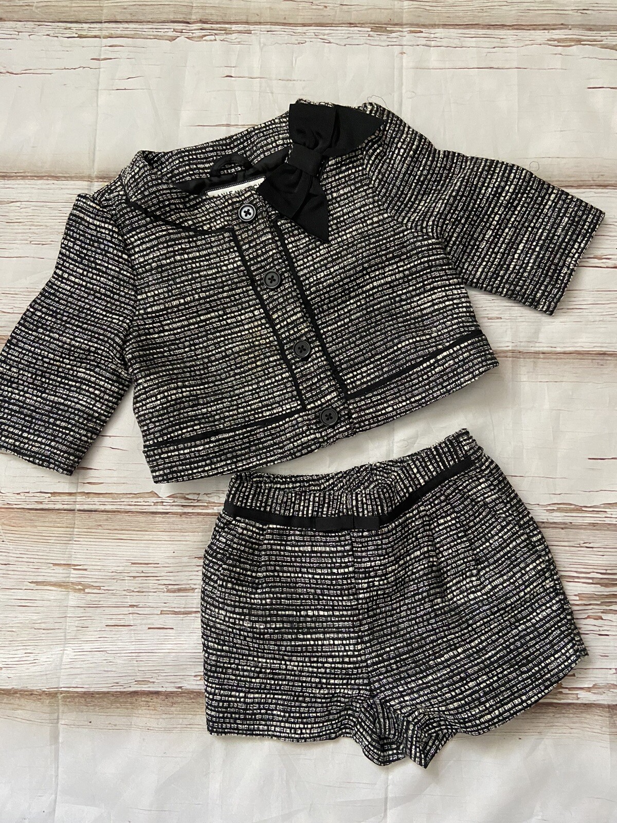 Janie and Jack Black Silver Two Piece Suit Shorts size 12/18 18/24 months