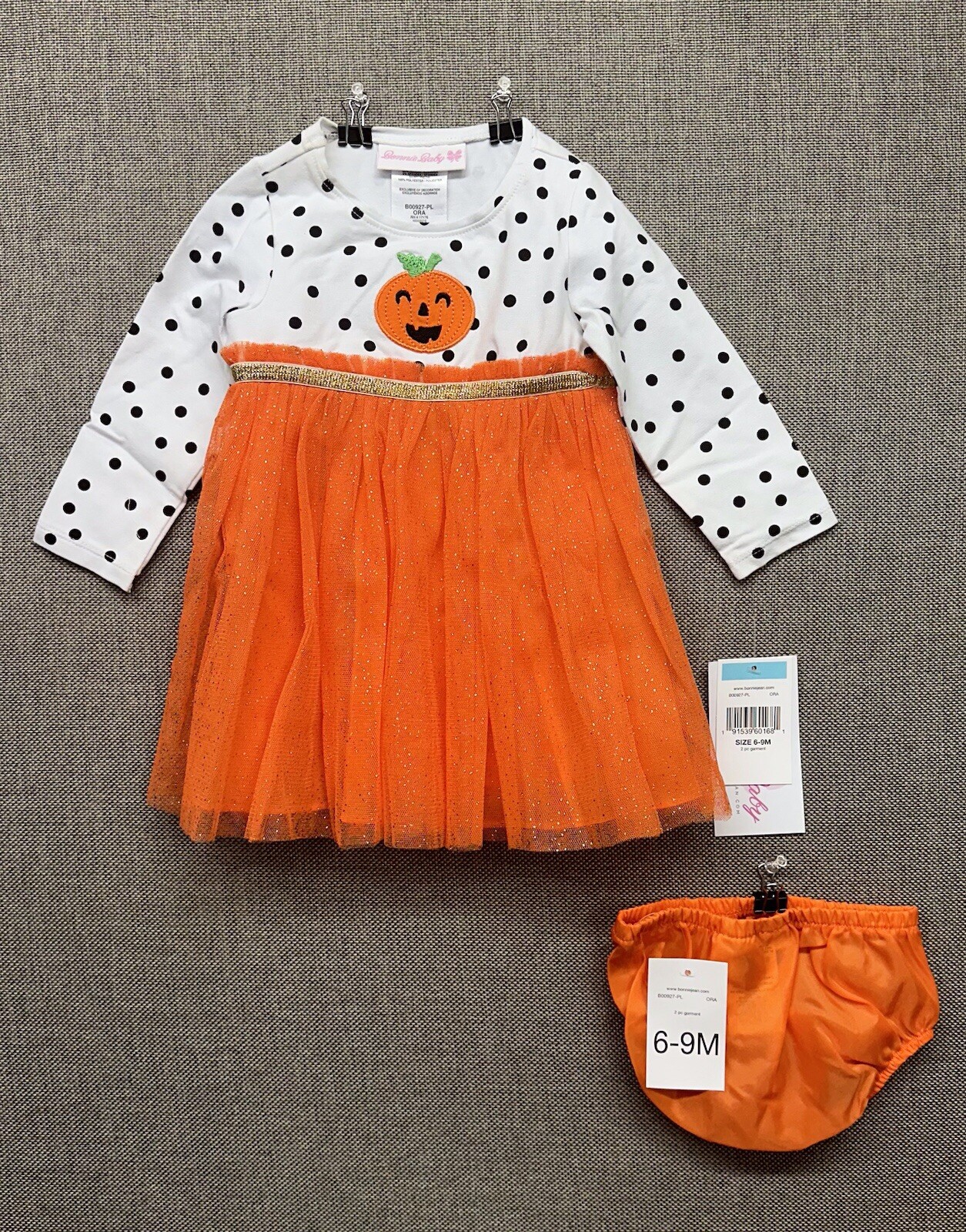 NEW BNWT Bonnie Jean/Bonnie Baby Halloween Outfit Playful Pumpkin Size 6-9M