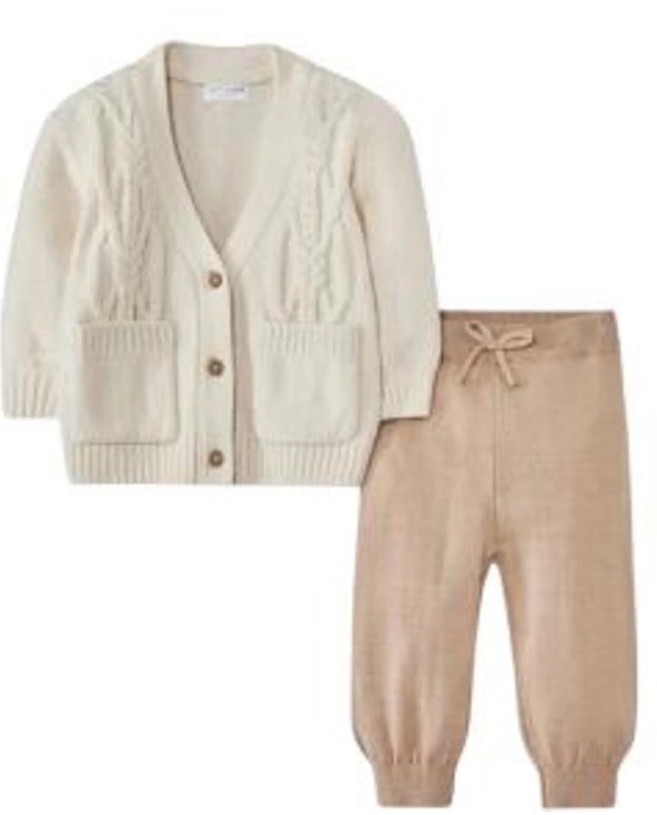 Grayson Collective Baby Size 18 Months Cardigan & Pants Set Cream/Brown