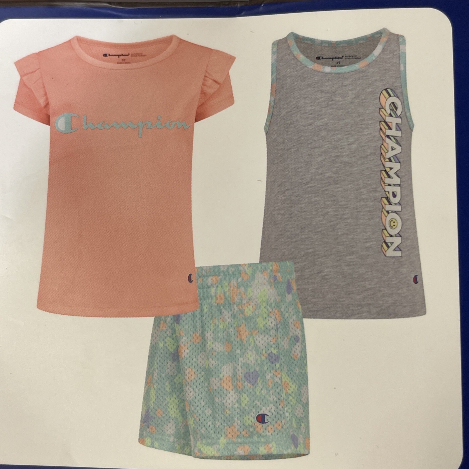 Champion Girl’s 4T, 3 Piece Polyester Tee, Cotton Tank & Short Set, NWT