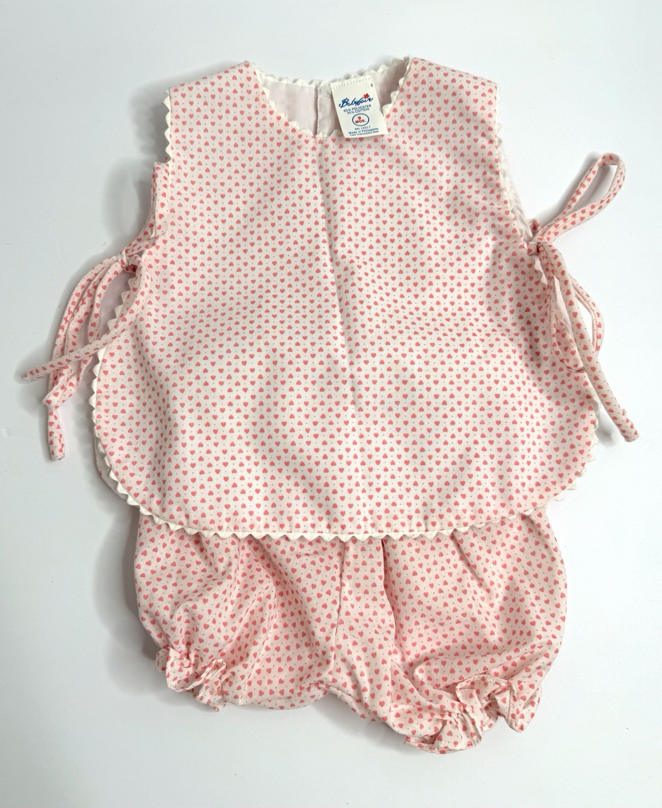 Vintage Babyfair 9 Month Heart Print Top Bloomer Set Pink White Baby Girl