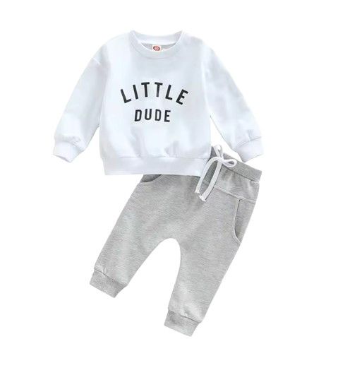 Baby Boy Beige Clothes Autumn Set Letter Print Sweatshirt Top Elastic Drawstring