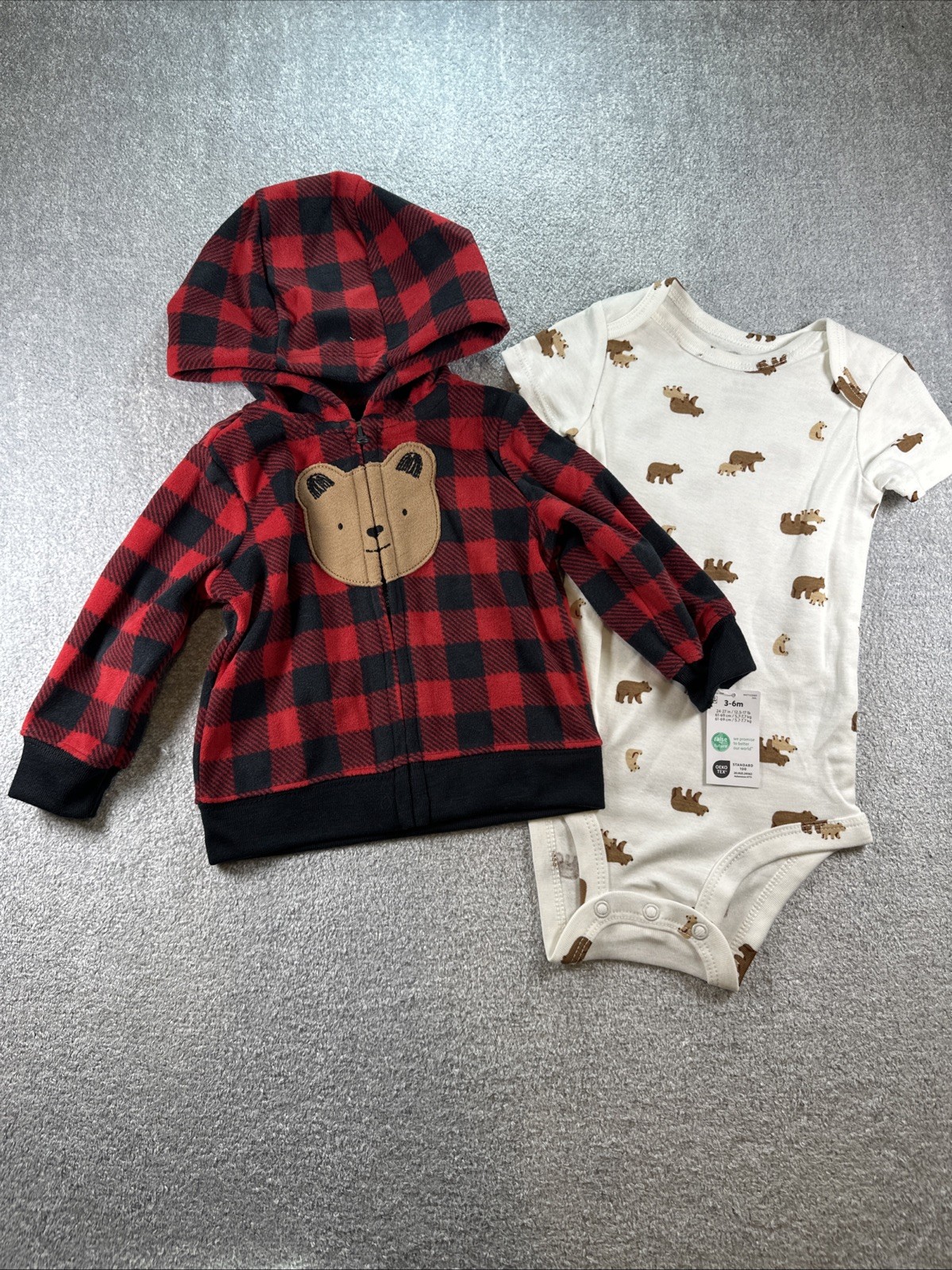 Carter’s Fleece Bear Hoodie Jacket 3-6 Month & Bodysuit – New Baby Infant